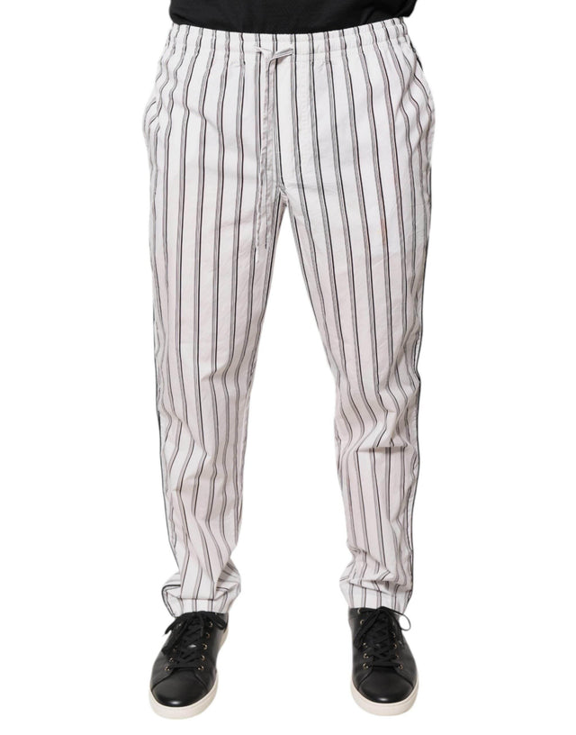 Dolce & Gabbana White Stripes Cotton Skinny Dress Pants - Hilstor