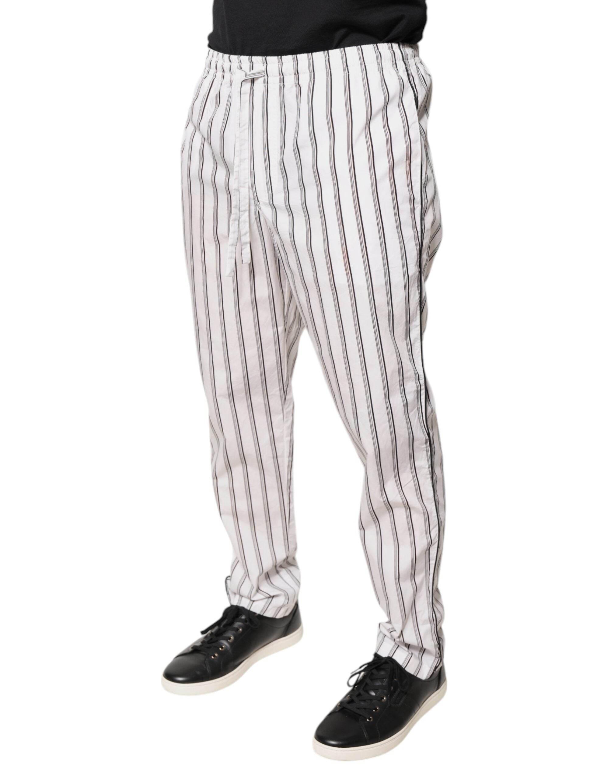 Dolce & Gabbana White Stripes Cotton Skinny Dress Pants - Hilstor