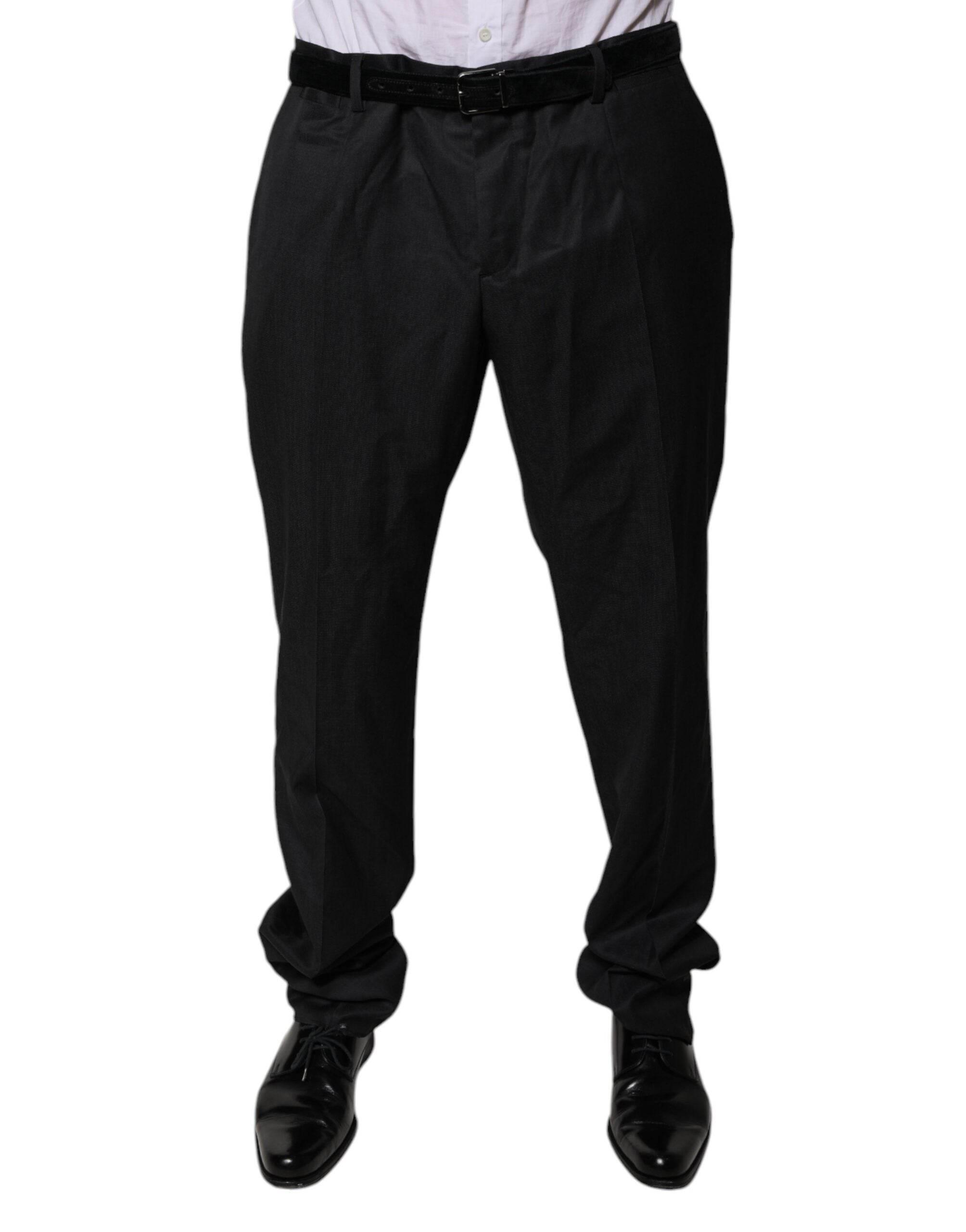 Dolce & Gabbana Black Wool Tapered Formal Dress Pants - Hilstor