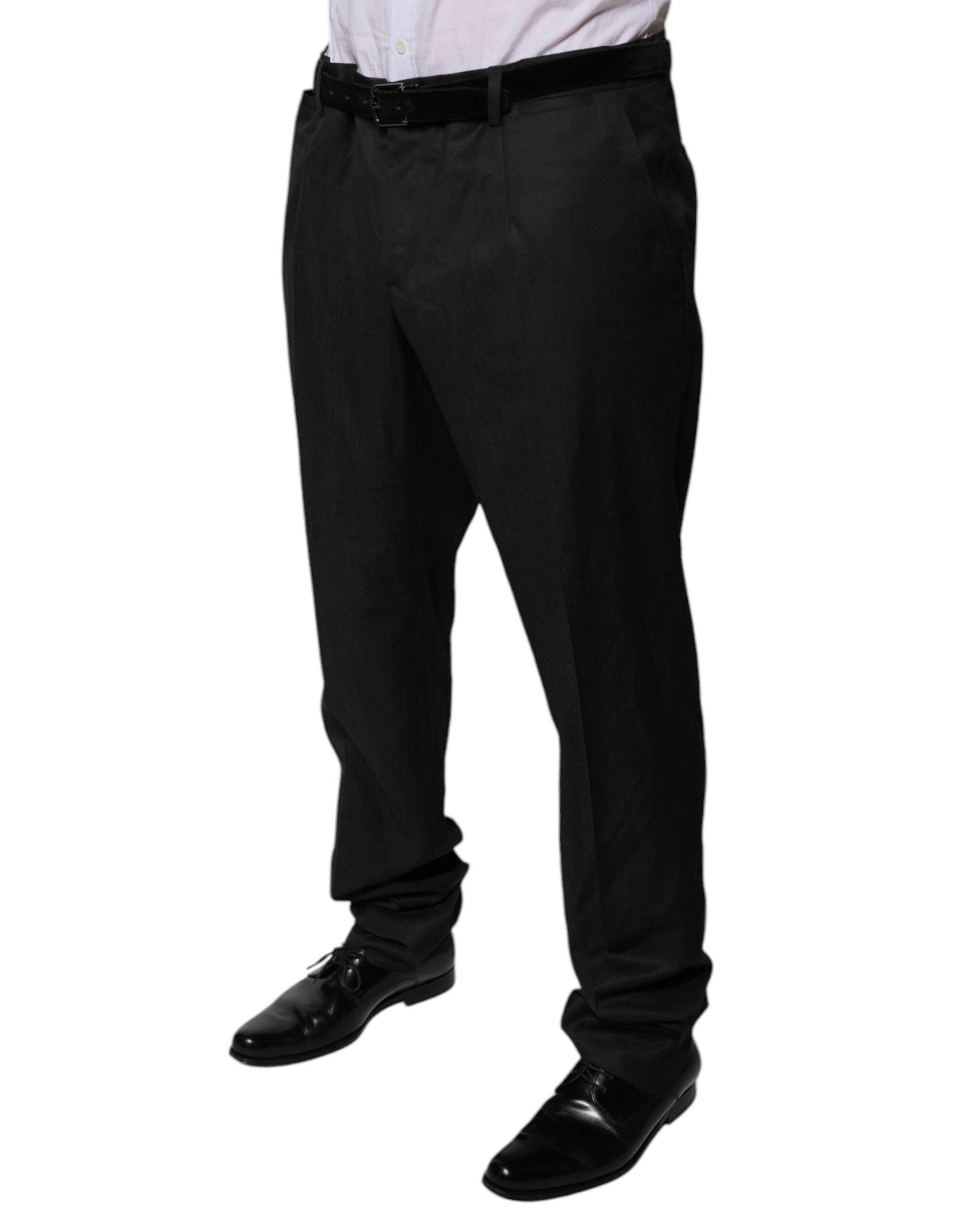 Dolce & Gabbana Black Wool Tapered Formal Dress Pants - Hilstor
