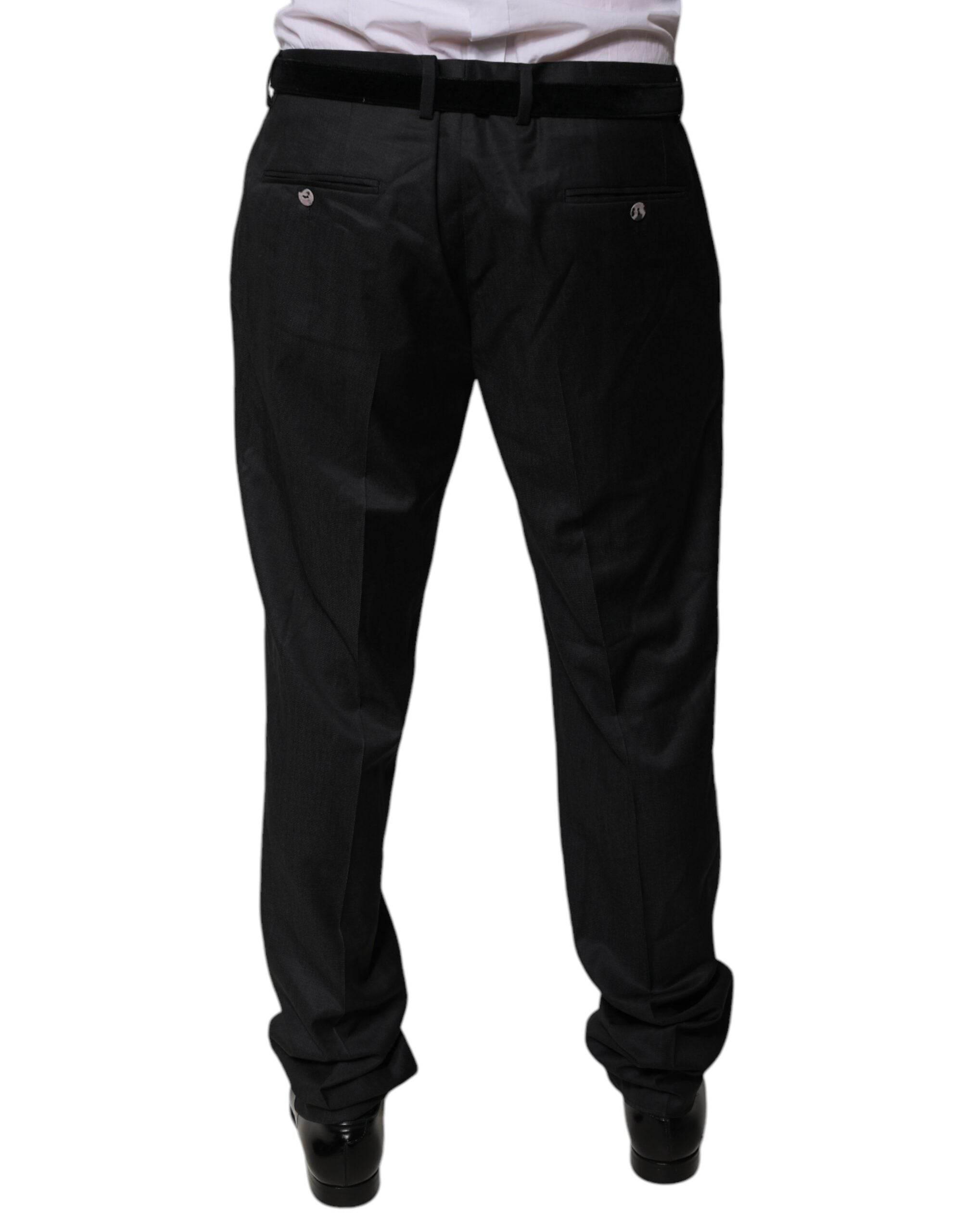 Dolce & Gabbana Black Wool Tapered Formal Dress Pants - Hilstor