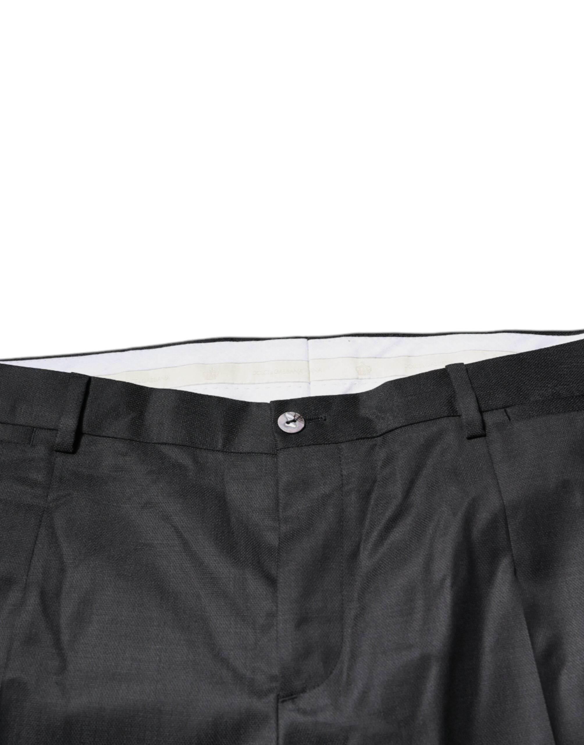 Dolce & Gabbana Black Wool Tapered Formal Dress Pants - Hilstor
