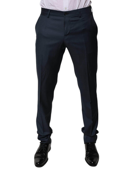 Dolce & Gabbana Blue Wool Tapered Formal Dress Pants - Hilstor