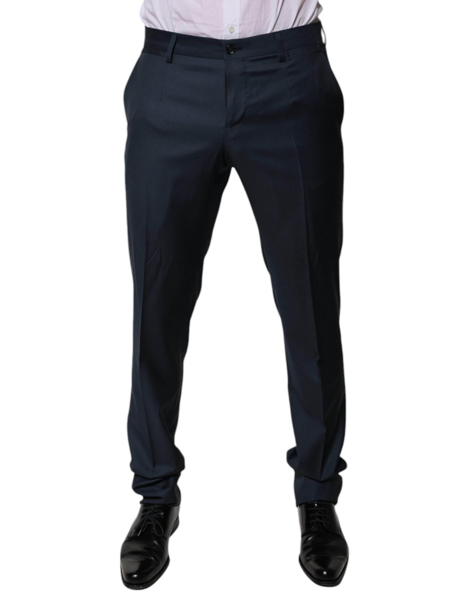 Dolce & Gabbana Blue Wool Tapered Formal Dress Pants - Hilstor