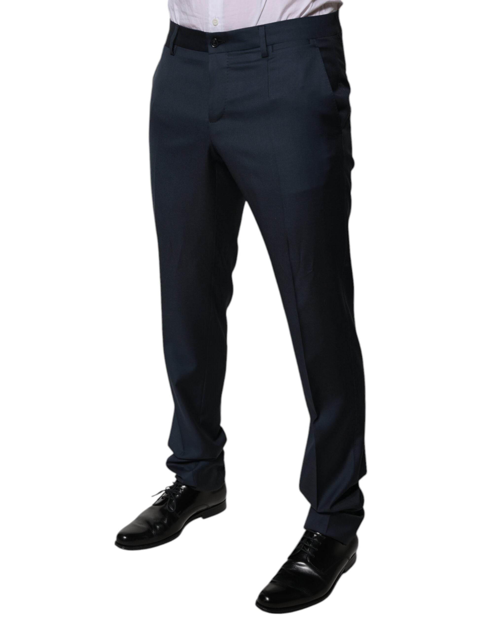 Dolce & Gabbana Blue Wool Tapered Formal Dress Pants - Hilstor