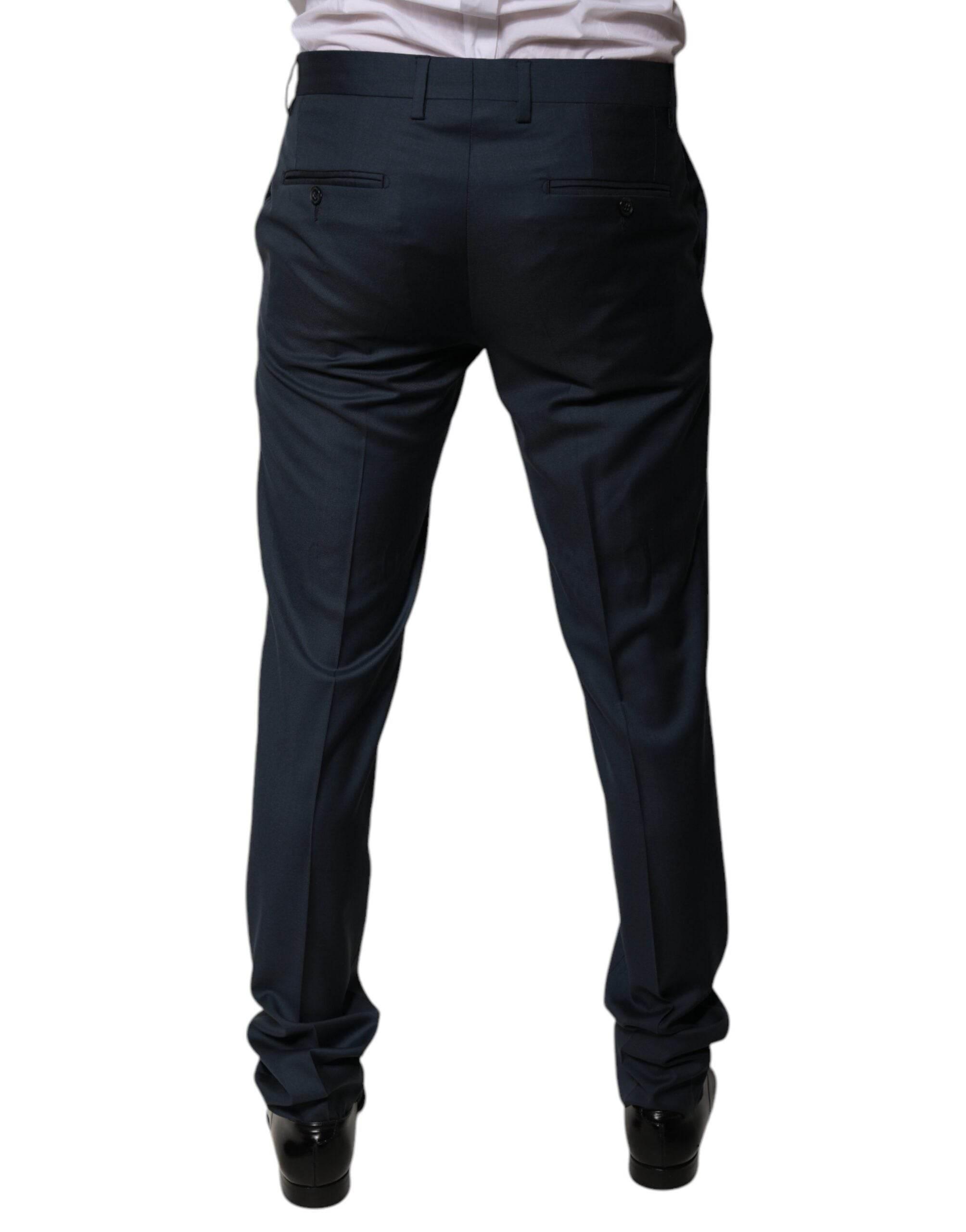 Dolce & Gabbana Blue Wool Tapered Formal Dress Pants - Hilstor