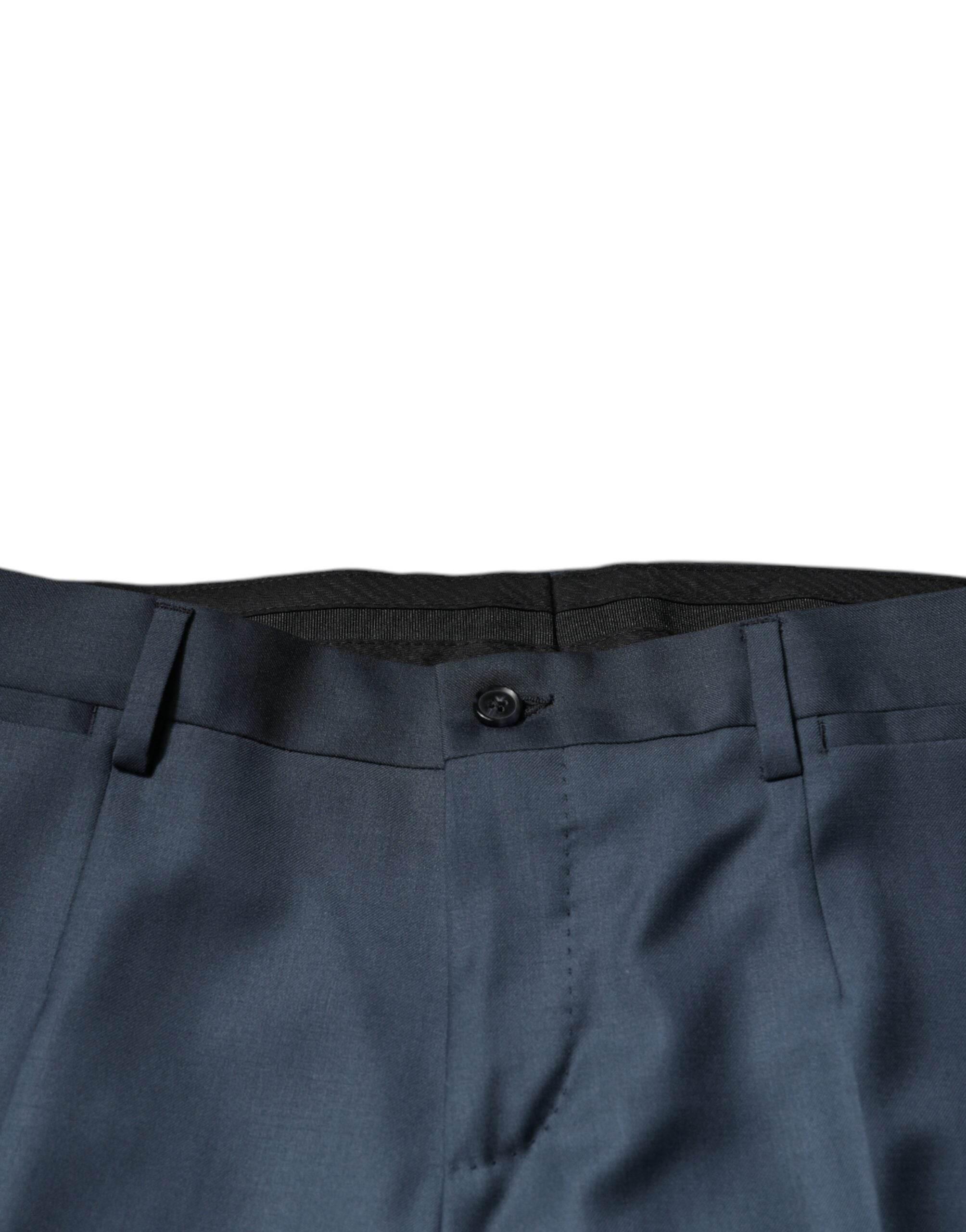 Dolce & Gabbana Blue Wool Tapered Formal Dress Pants - Hilstor