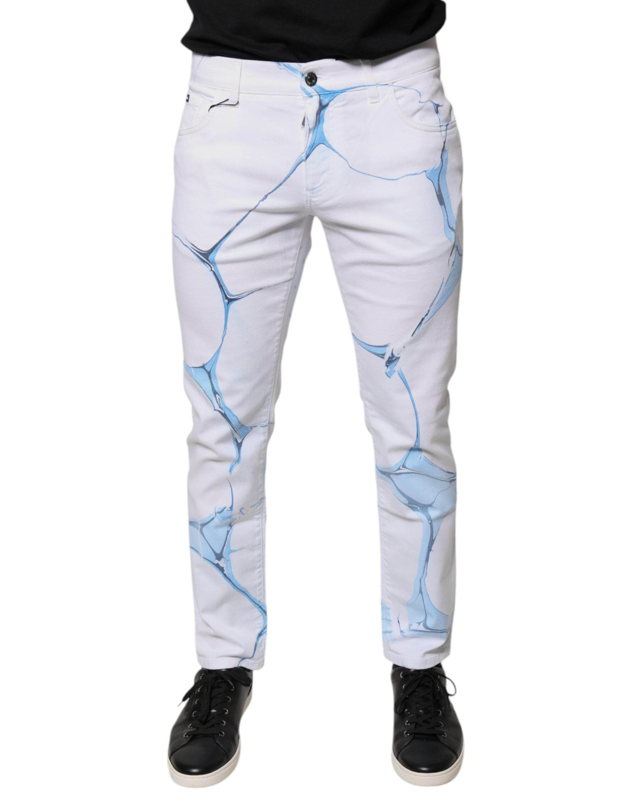 Dolce & Gabbana White Blue Cotton Stretch Skinny Denim Jeans - Hilstor