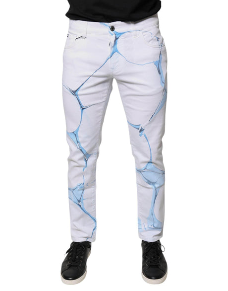 Dolce & Gabbana White Blue Cotton Stretch Skinny Denim Jeans - Hilstor