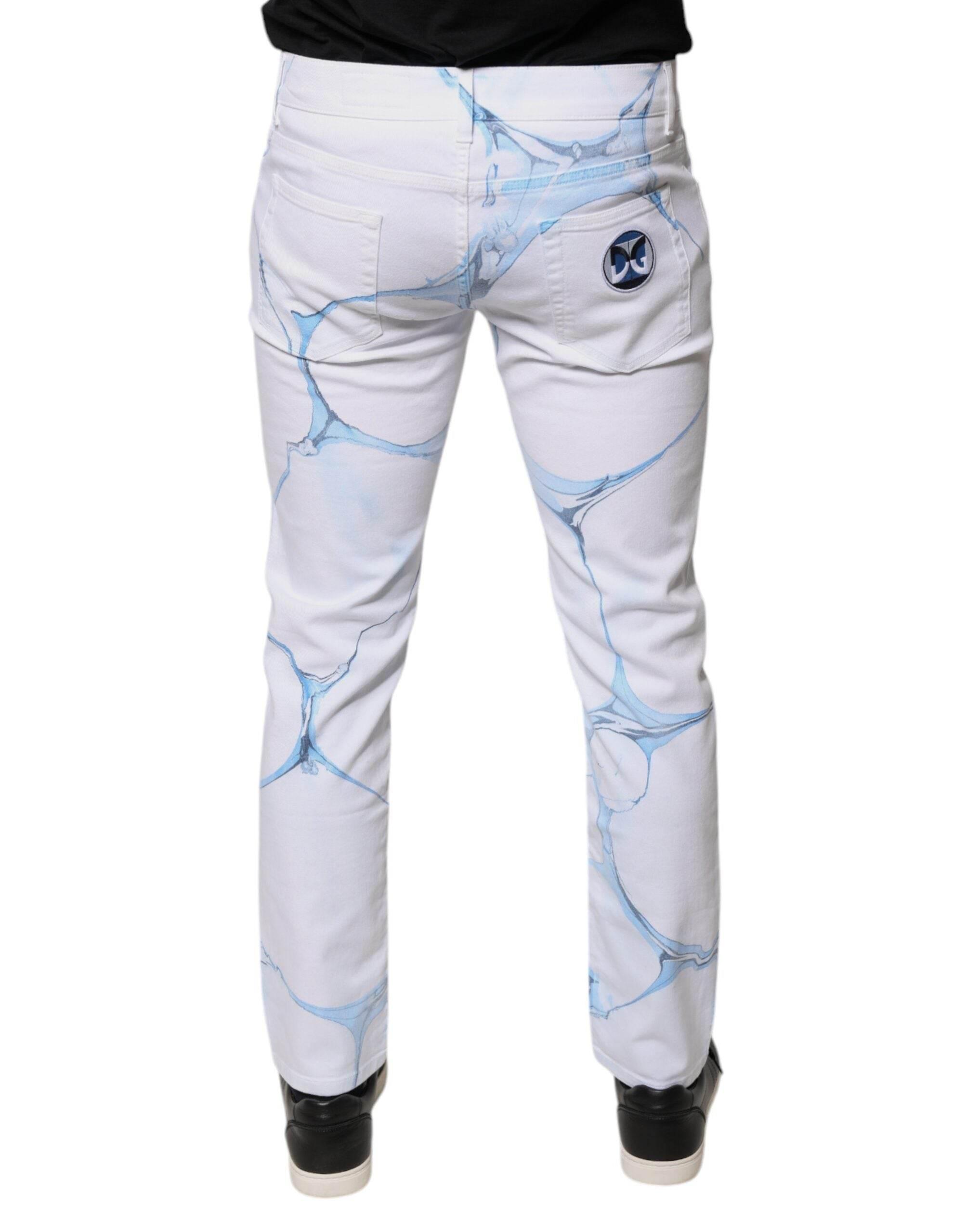 Dolce & Gabbana White Blue Cotton Stretch Skinny Denim Jeans - Hilstor