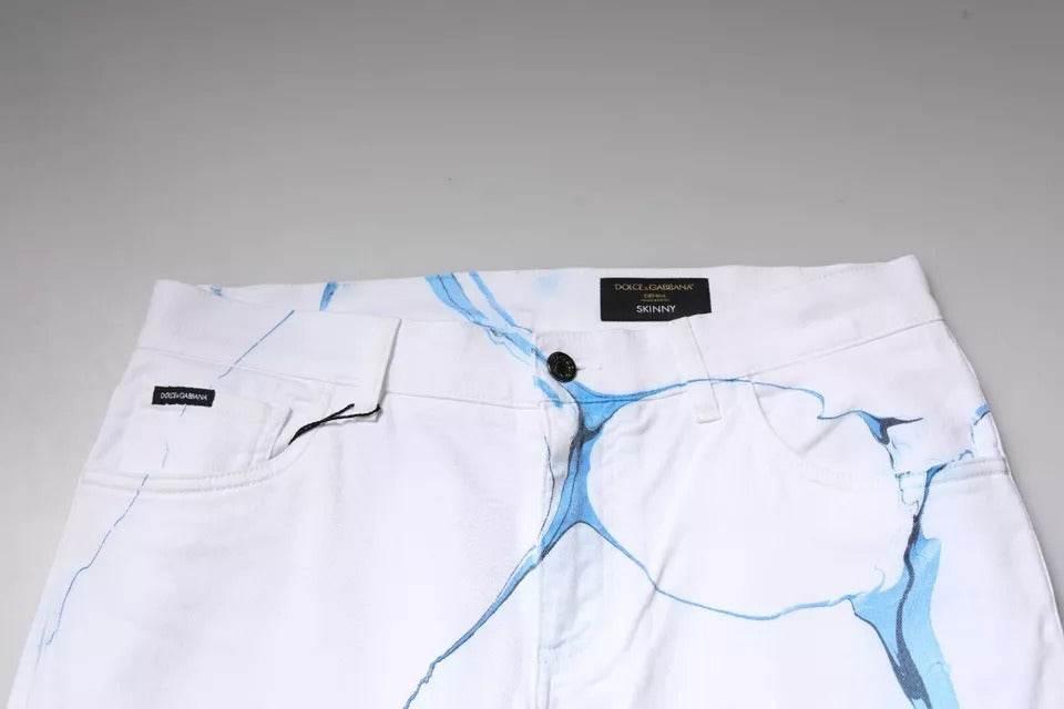 Dolce & Gabbana White Blue Cotton Stretch Skinny Denim Jeans - Hilstor