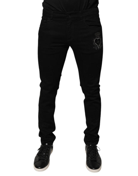 Dolce & Gabbana Black DG Crown Logo Cotton Skinny Denim Jeans - Hilstor