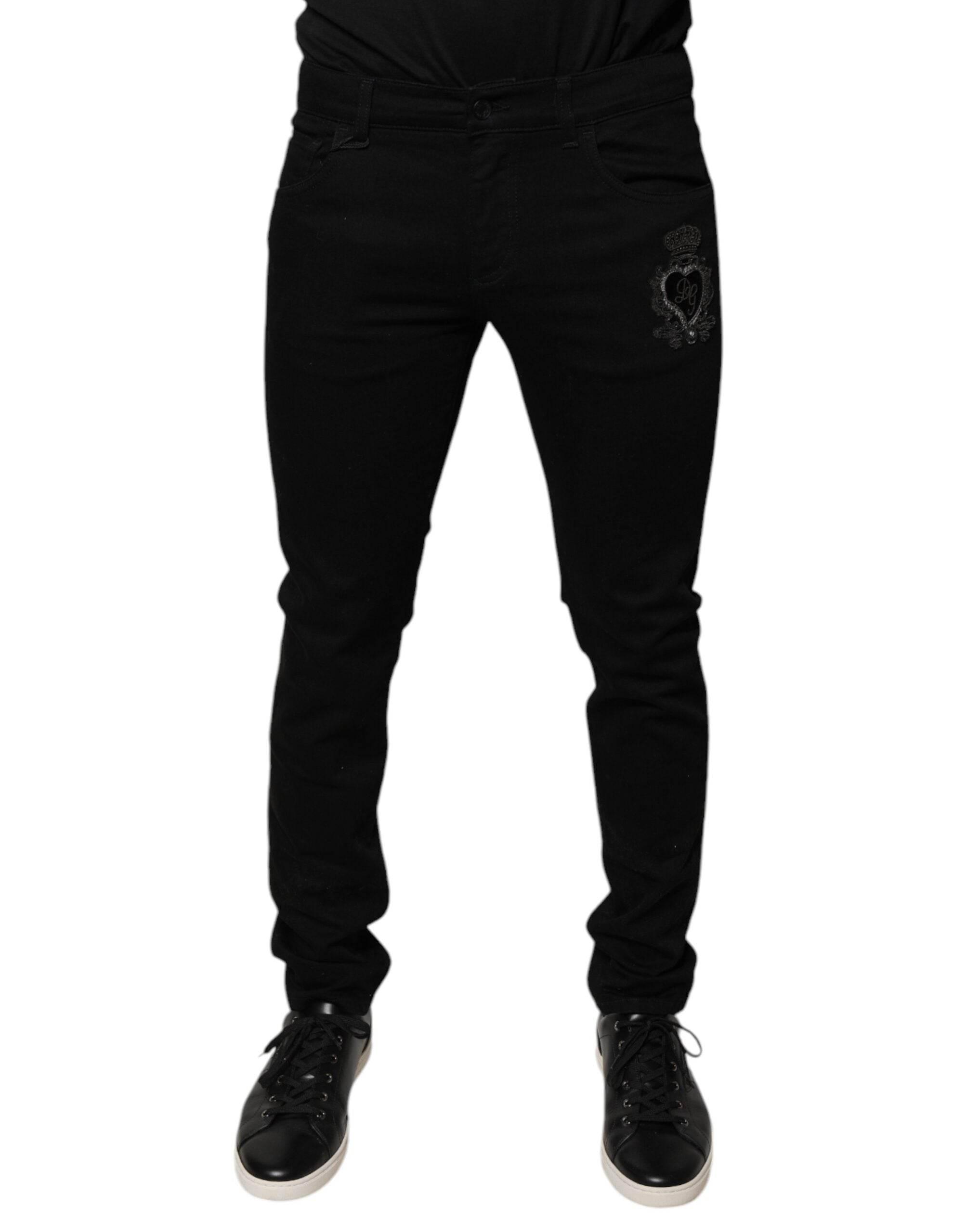Dolce & Gabbana Black DG Crown Logo Cotton Skinny Denim Jeans - Hilstor