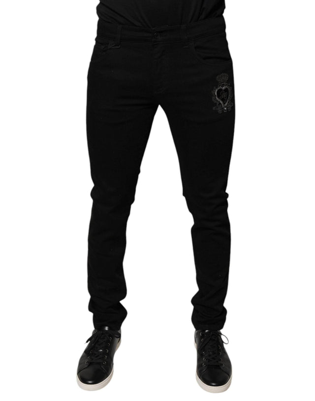Dolce & Gabbana Black DG Crown Logo Cotton Skinny Denim Jeans - Hilstor