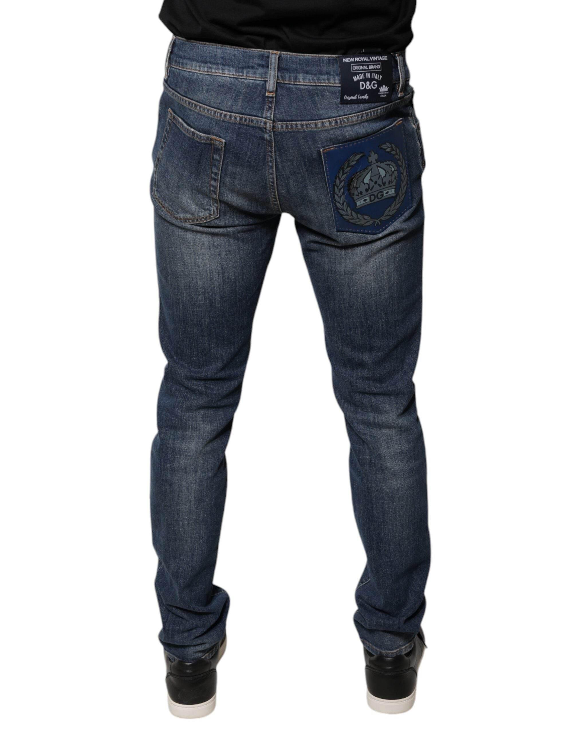 Dolce & Gabbana Blue DG Crown Logo Cotton Skinny Denim Jeans - Hilstor