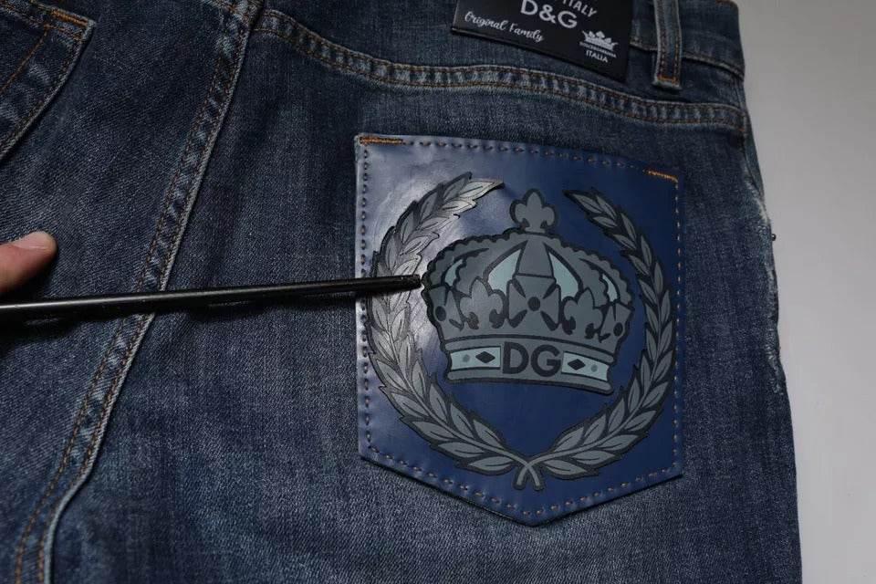 Dolce & Gabbana Blue DG Crown Logo Cotton Skinny Denim Jeans - Hilstor