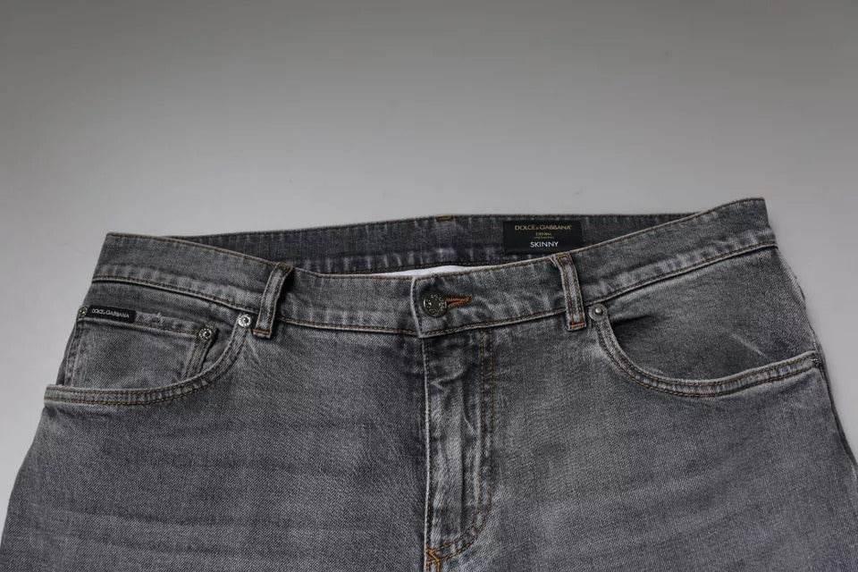 Dolce & Gabbana Gray Logo Cotton Stretch Skinny Denim Jeans - Hilstor