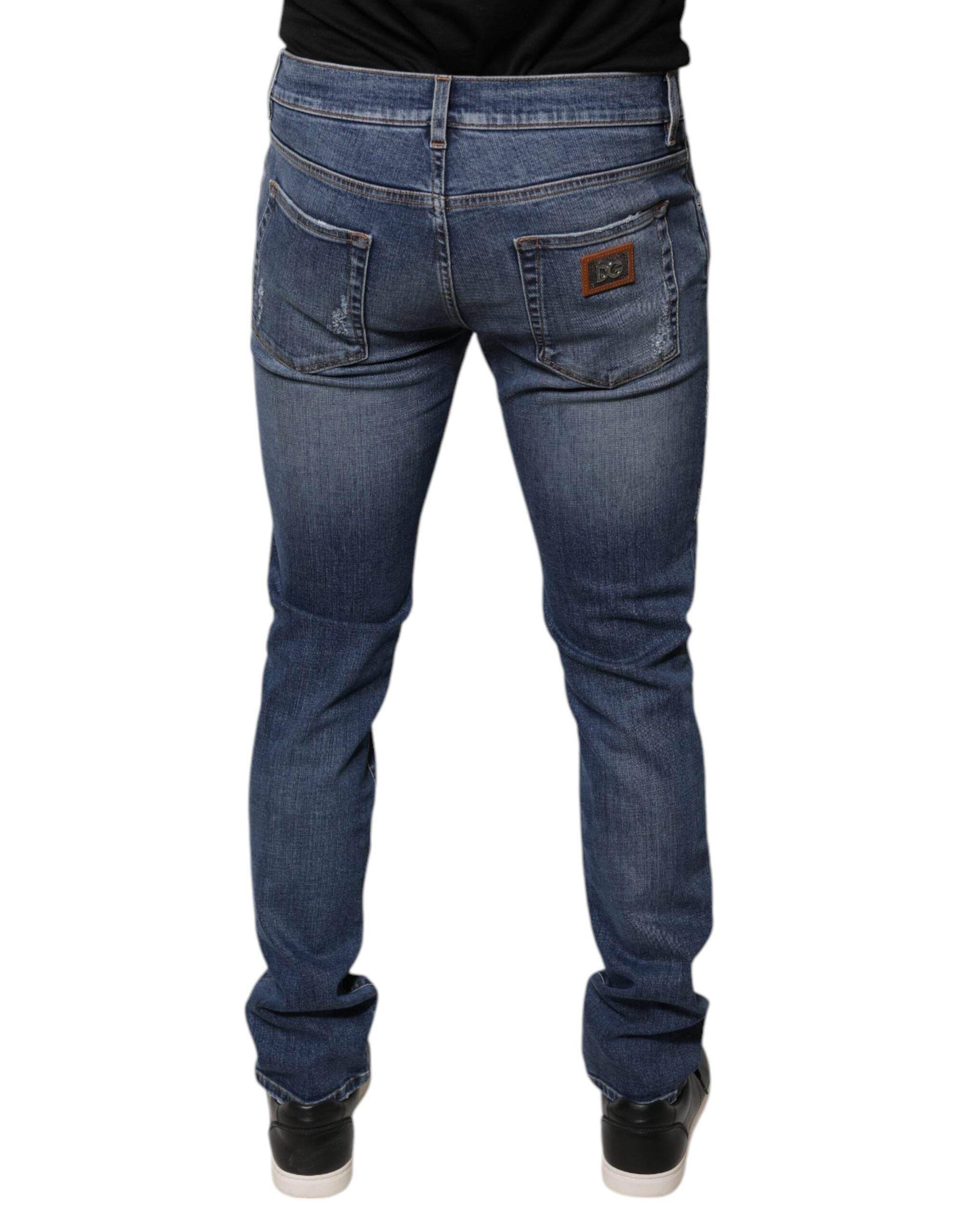 Dolce & Gabbana Blue Tattered Cotton Stretch Skinny Denim Jeans - Hilstor