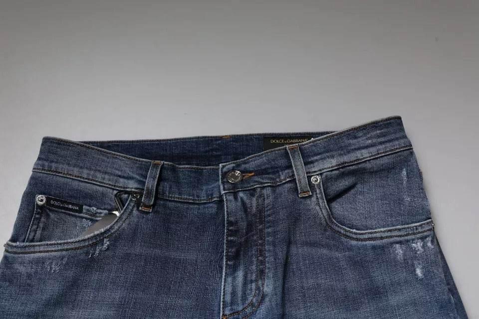 Dolce & Gabbana Blue Tattered Cotton Stretch Skinny Denim Jeans - Hilstor