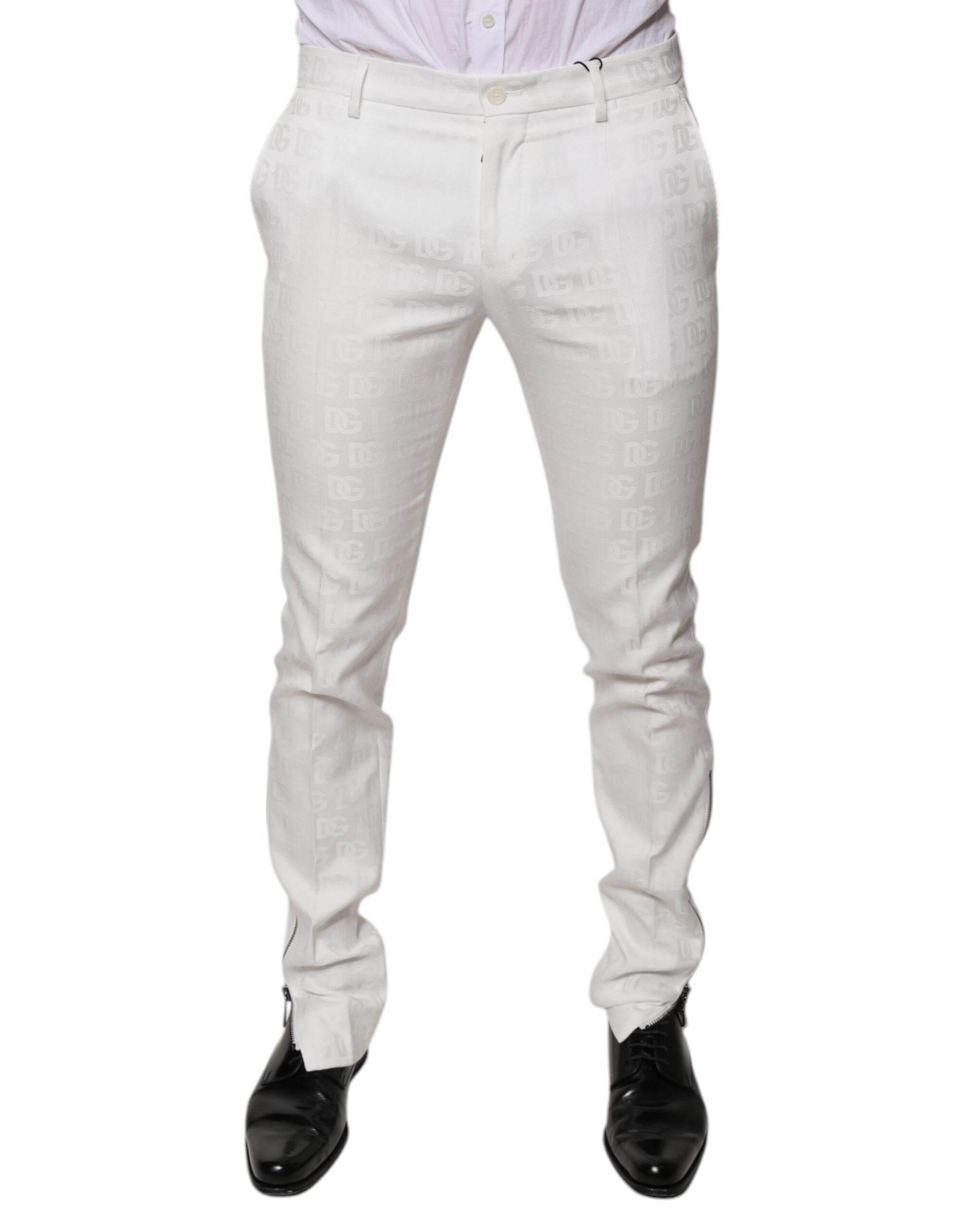 Dolce & Gabbana White Cotton Tapered Formal Dress Pants - Hilstor