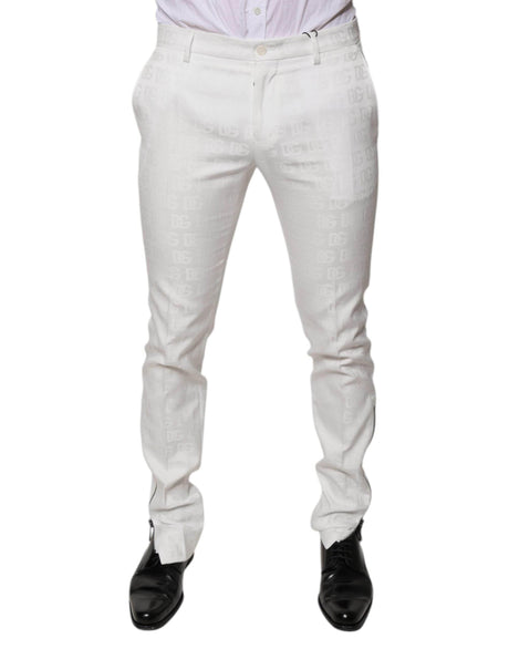 Dolce & Gabbana White Cotton Tapered Formal Dress Pants - Hilstor