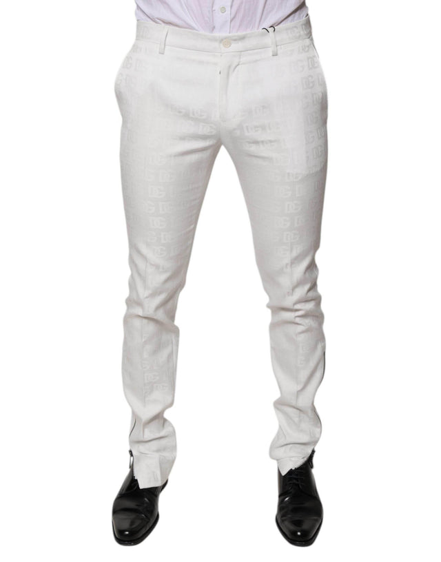 Dolce & Gabbana White Cotton Tapered Formal Dress Pants - Hilstor