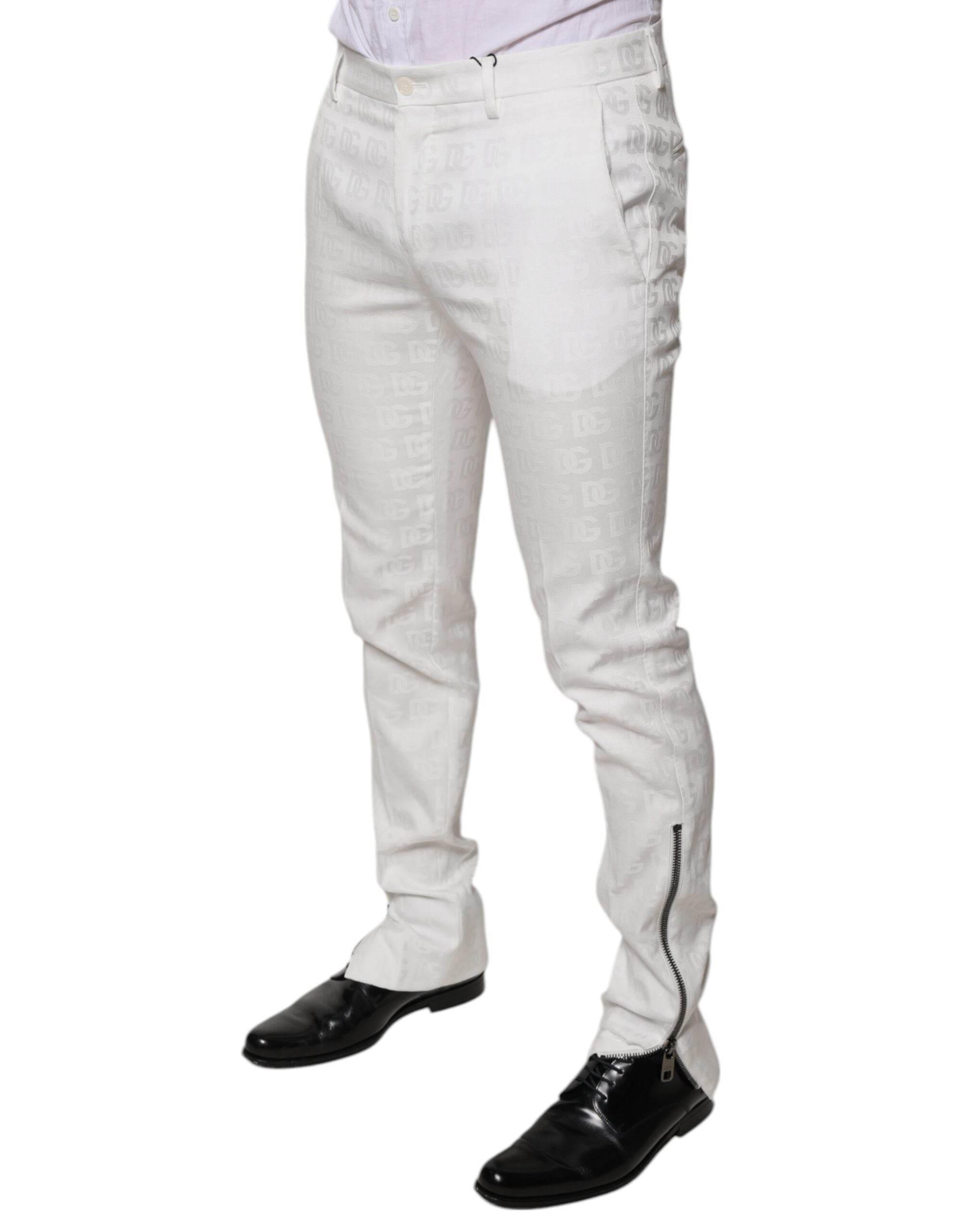Dolce & Gabbana White Cotton Tapered Formal Dress Pants - Hilstor