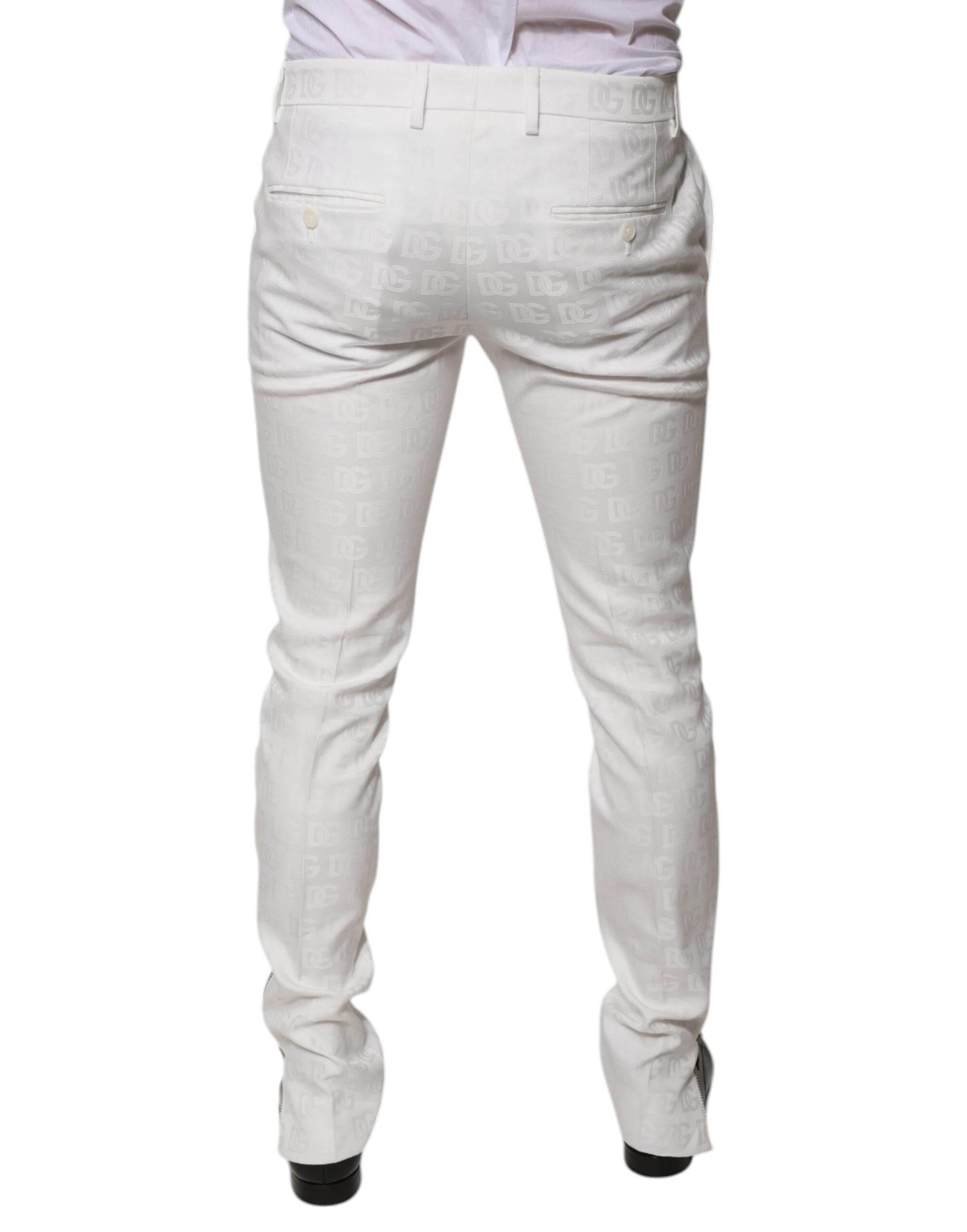 Dolce & Gabbana White Cotton Tapered Formal Dress Pants - Hilstor