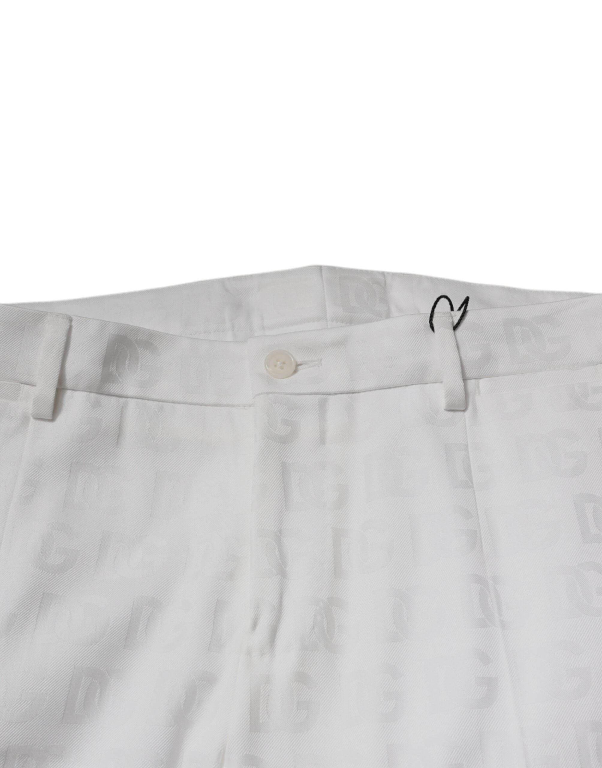 Dolce & Gabbana White Cotton Tapered Formal Dress Pants - Hilstor