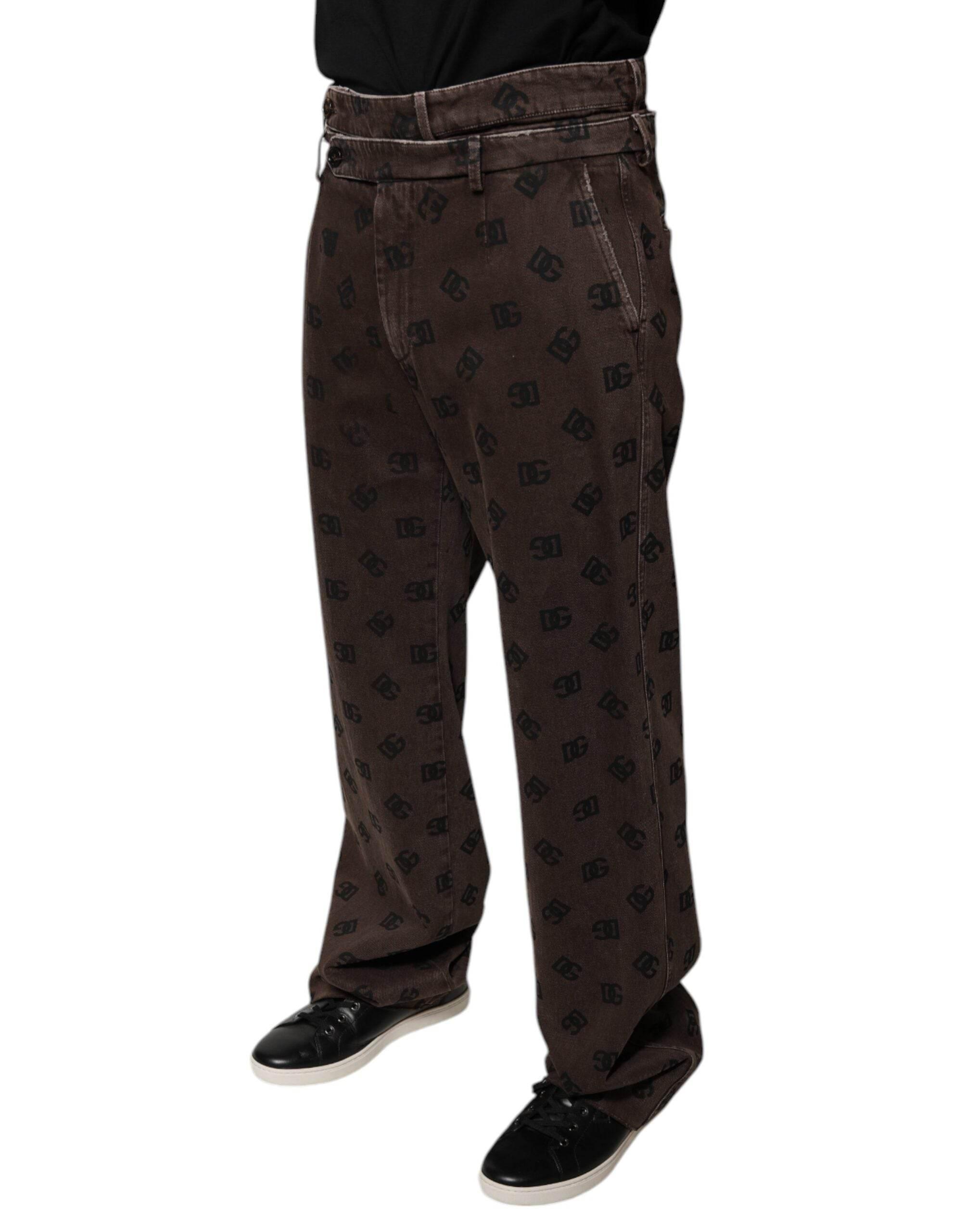 Dolce & Gabbana Brown Logo Cotton Straight Denim Jeans - Hilstor