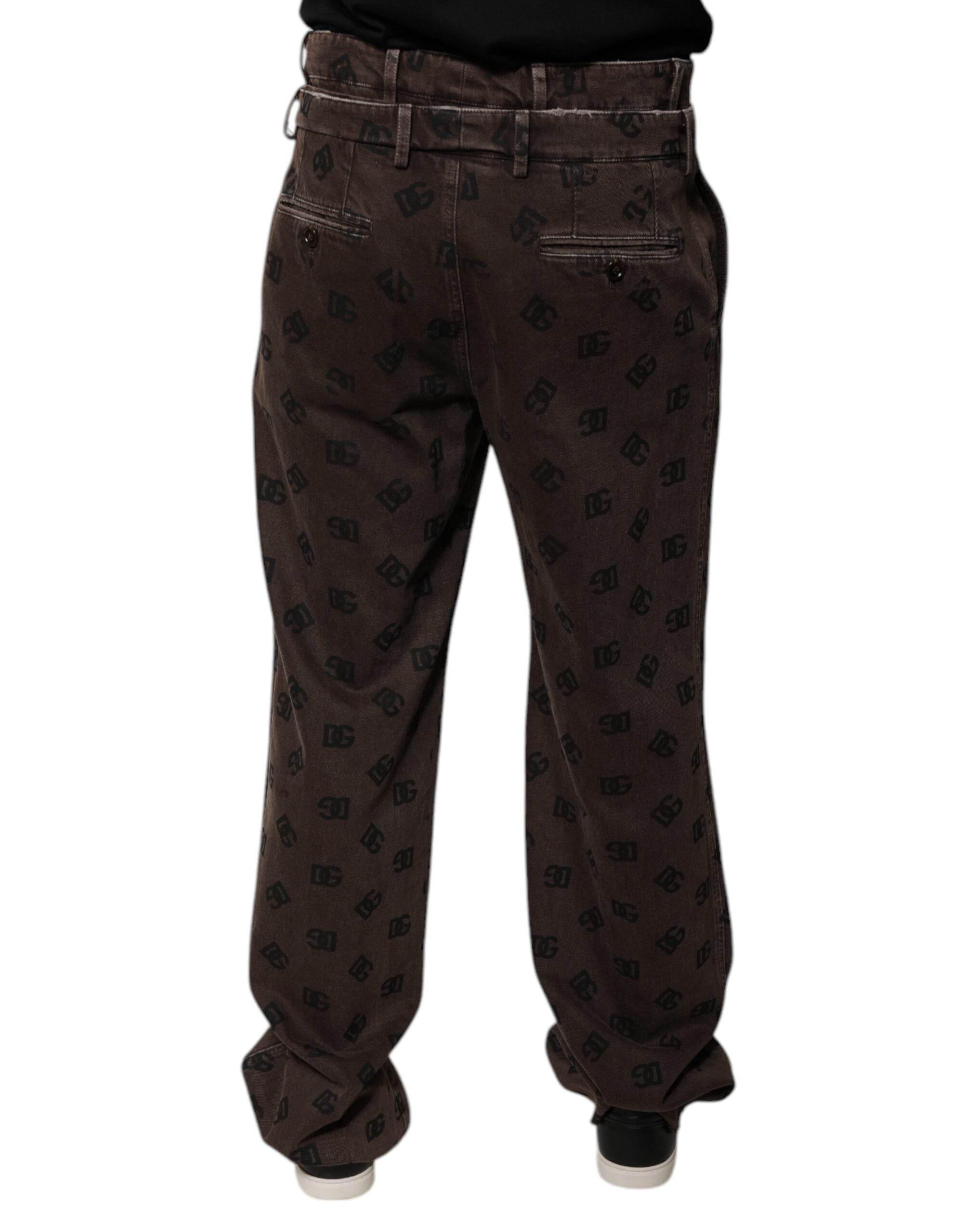 Dolce & Gabbana Brown Logo Cotton Straight Denim Jeans - Hilstor