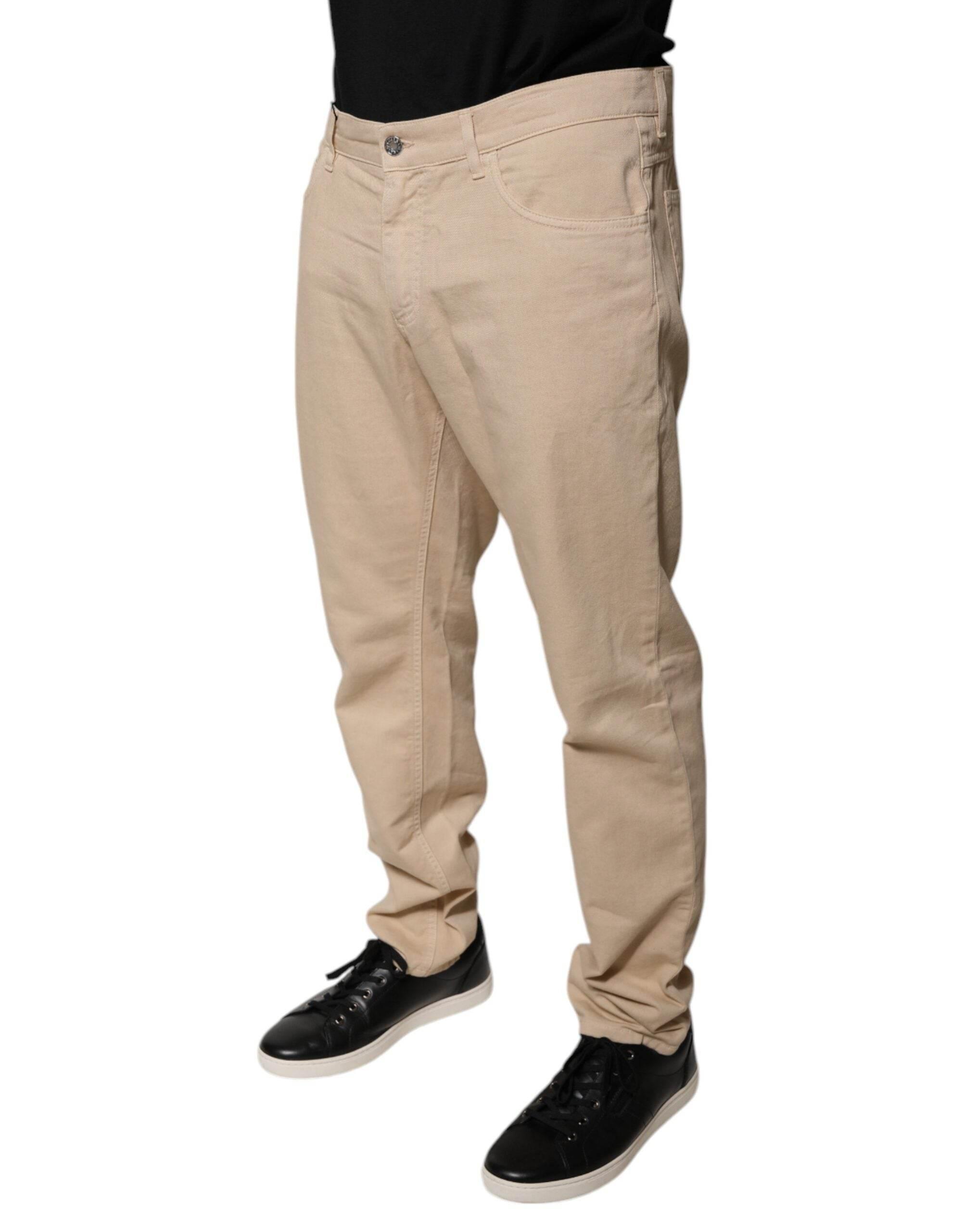 Dolce & Gabbana Beige Cotton Mid Waist Skinny Denim Jeans - Hilstor