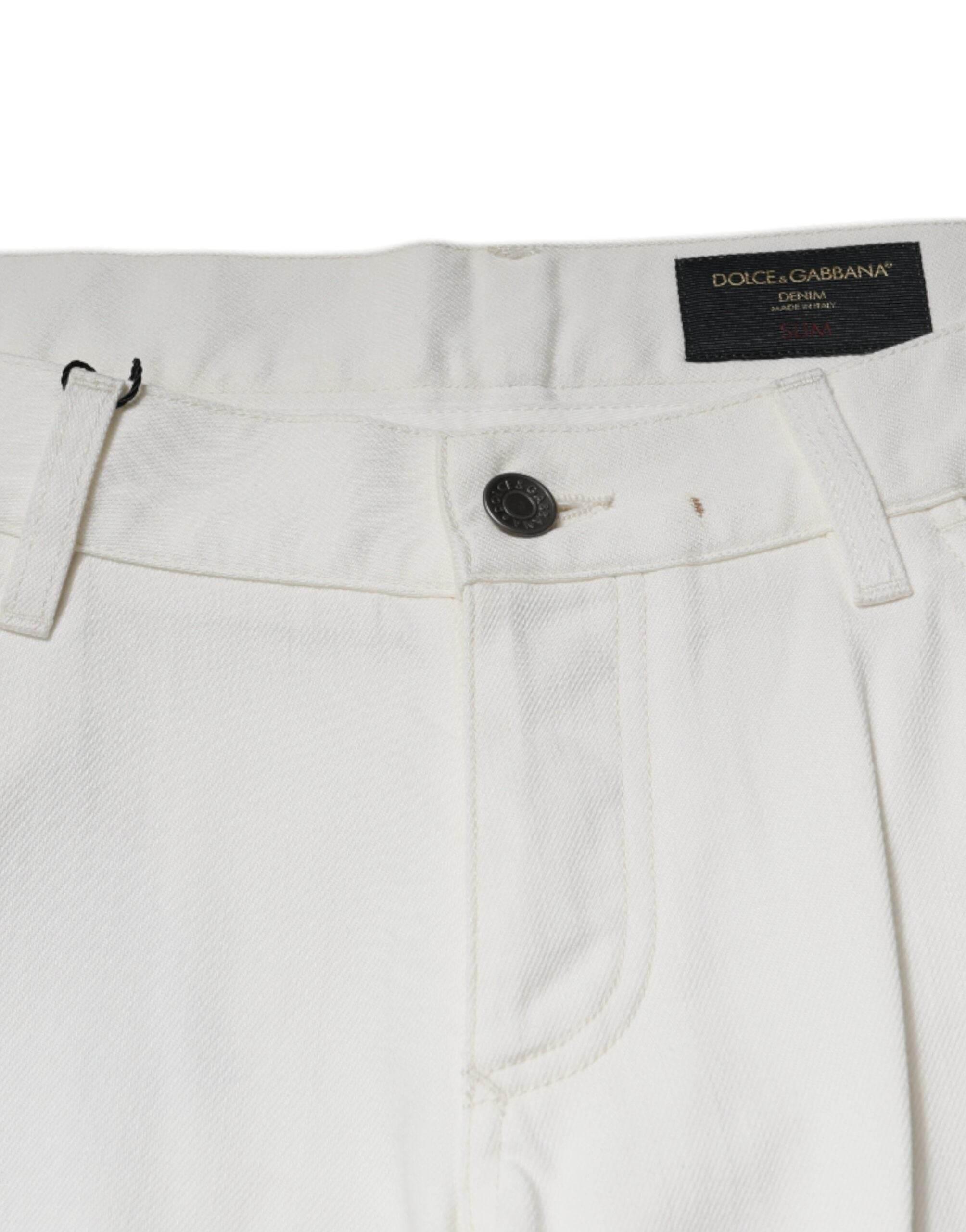 Dolce & Gabbana White Cotton Skinny Denim Jeans - Hilstor