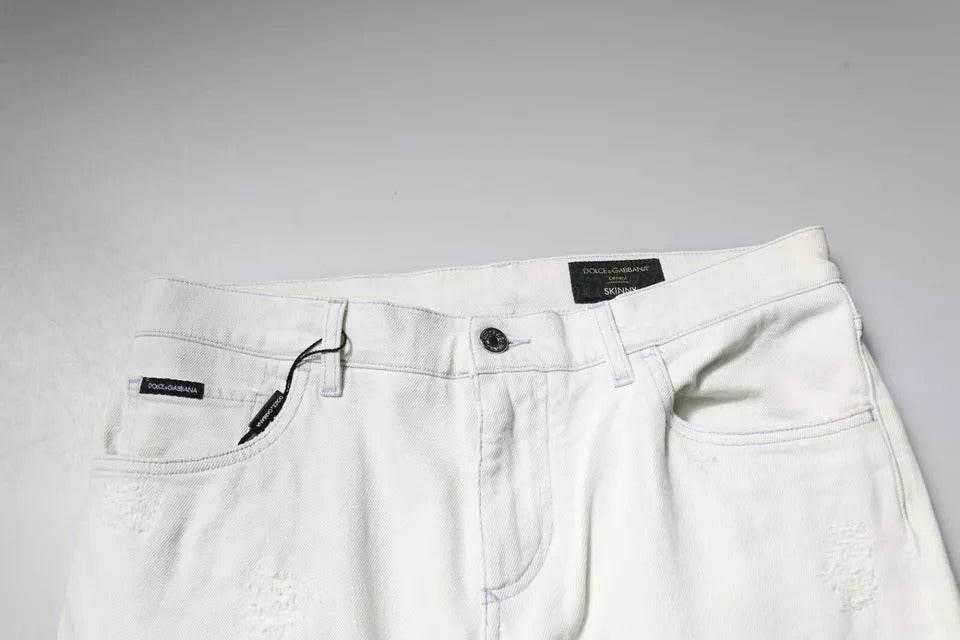 Dolce & Gabbana White Cotton Skinny Denim Jeans - Hilstor