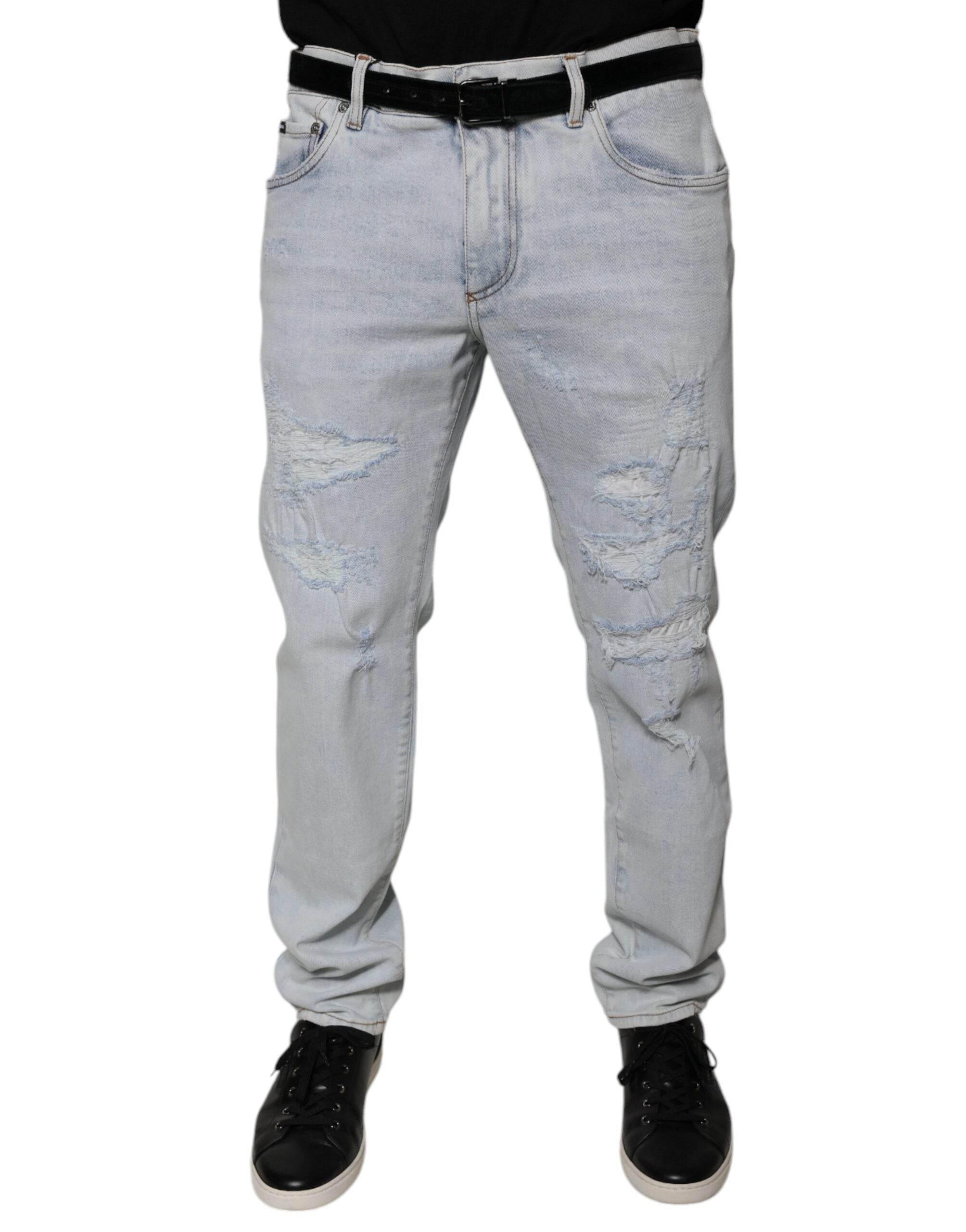Dolce & Gabbana Light Blue Cotton Tattered Skinny Denim Jeans - Hilstor