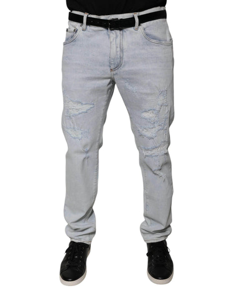 Dolce & Gabbana Light Blue Cotton Tattered Skinny Denim Jeans - Hilstor