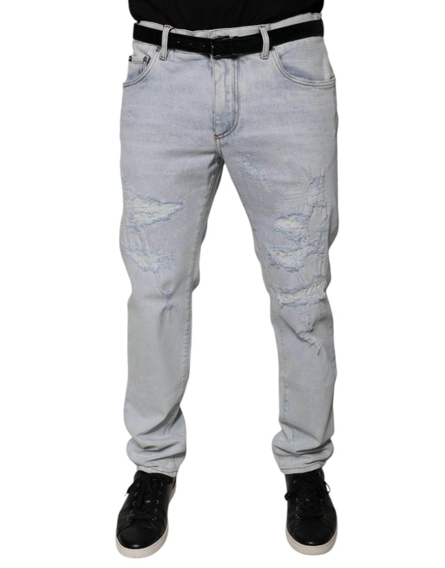 Dolce & Gabbana Light Blue Cotton Tattered Skinny Denim Jeans - Hilstor