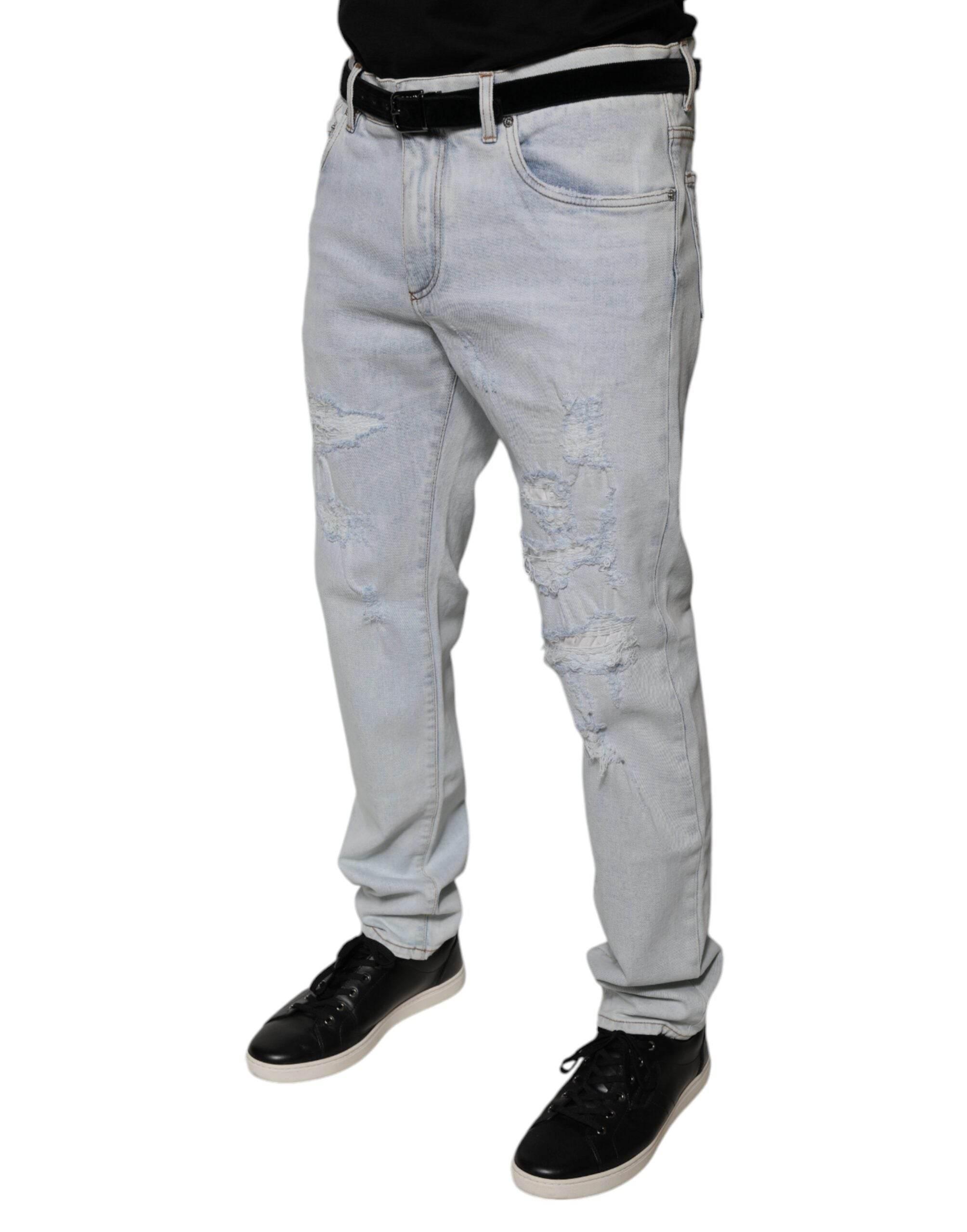 Dolce & Gabbana Light Blue Cotton Tattered Skinny Denim Jeans - Hilstor