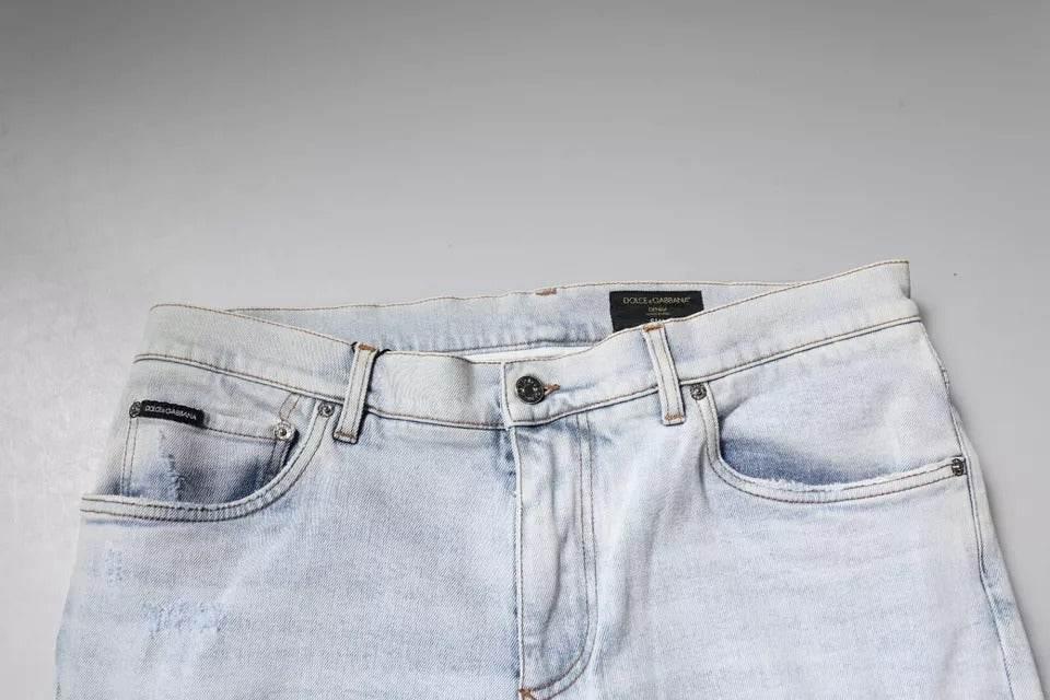 Dolce & Gabbana Light Blue Cotton Tattered Skinny Denim Jeans - Hilstor