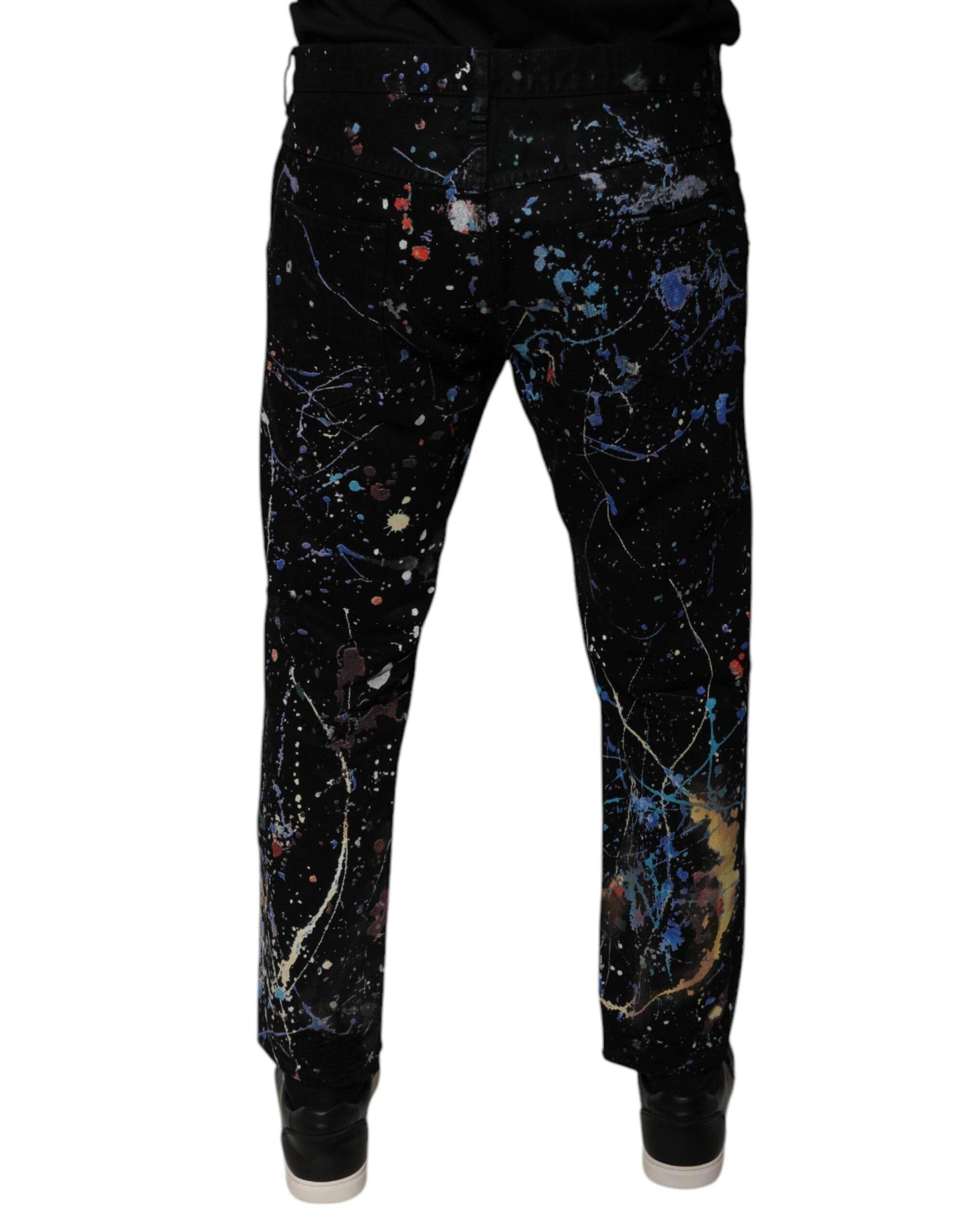 Dolce & Gabbana Black Color Splash Cotton Skinny Denim Jeans - Hilstor