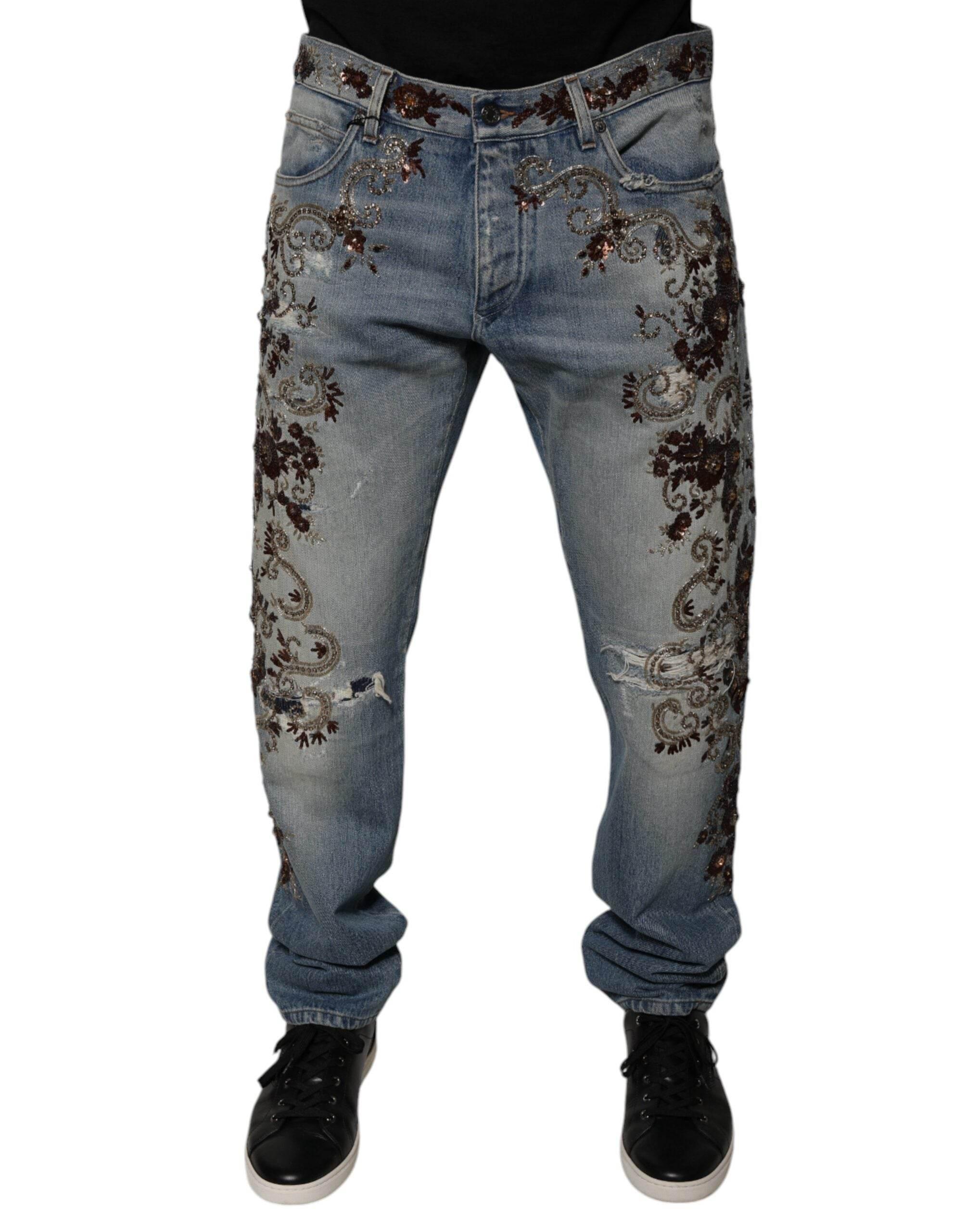 Dolce & Gabbana Light Blue Embroidered Skinny Denim Jeans - Hilstor