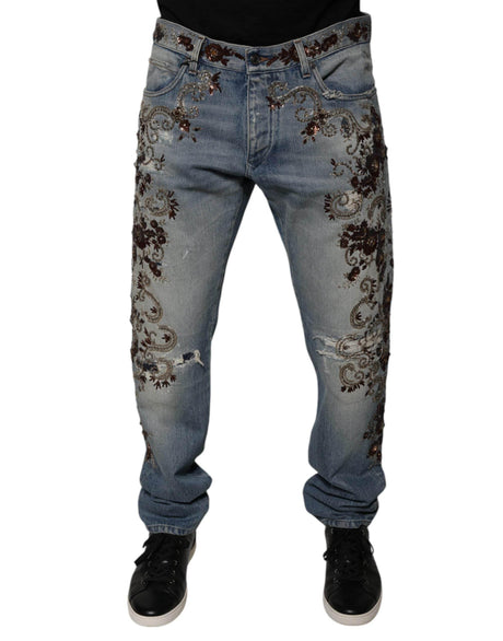 Dolce & Gabbana Light Blue Embroidered Skinny Denim Jeans - Hilstor