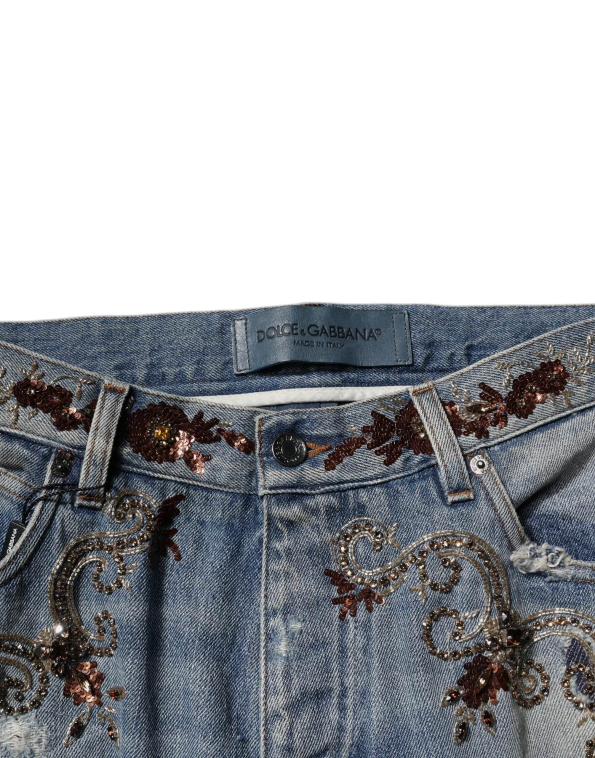 Dolce & Gabbana Light Blue Embroidered Skinny Denim Jeans - Hilstor