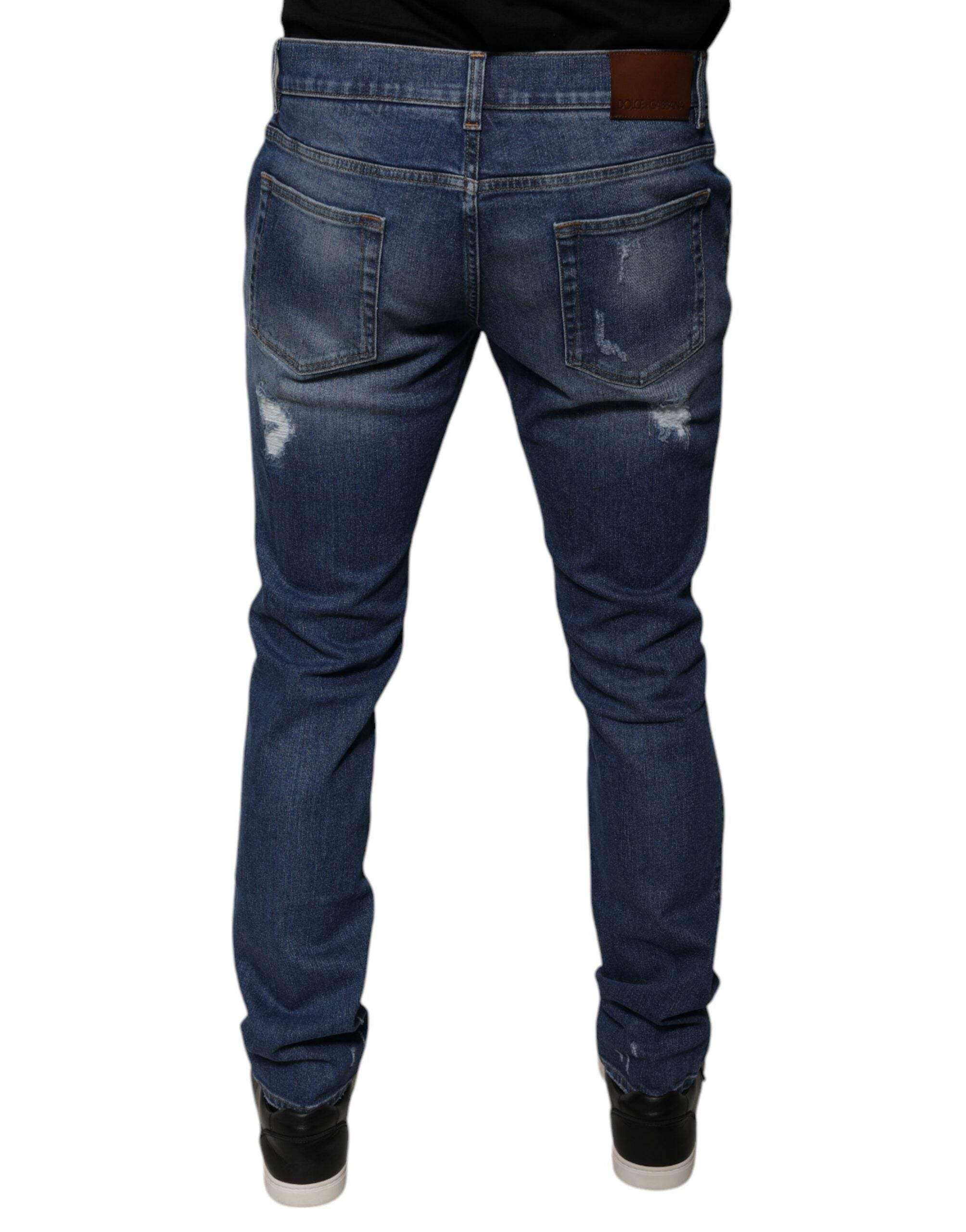 Dolce & Gabbana Blue Cotton Tattered Skinny Denim Jeans - Hilstor