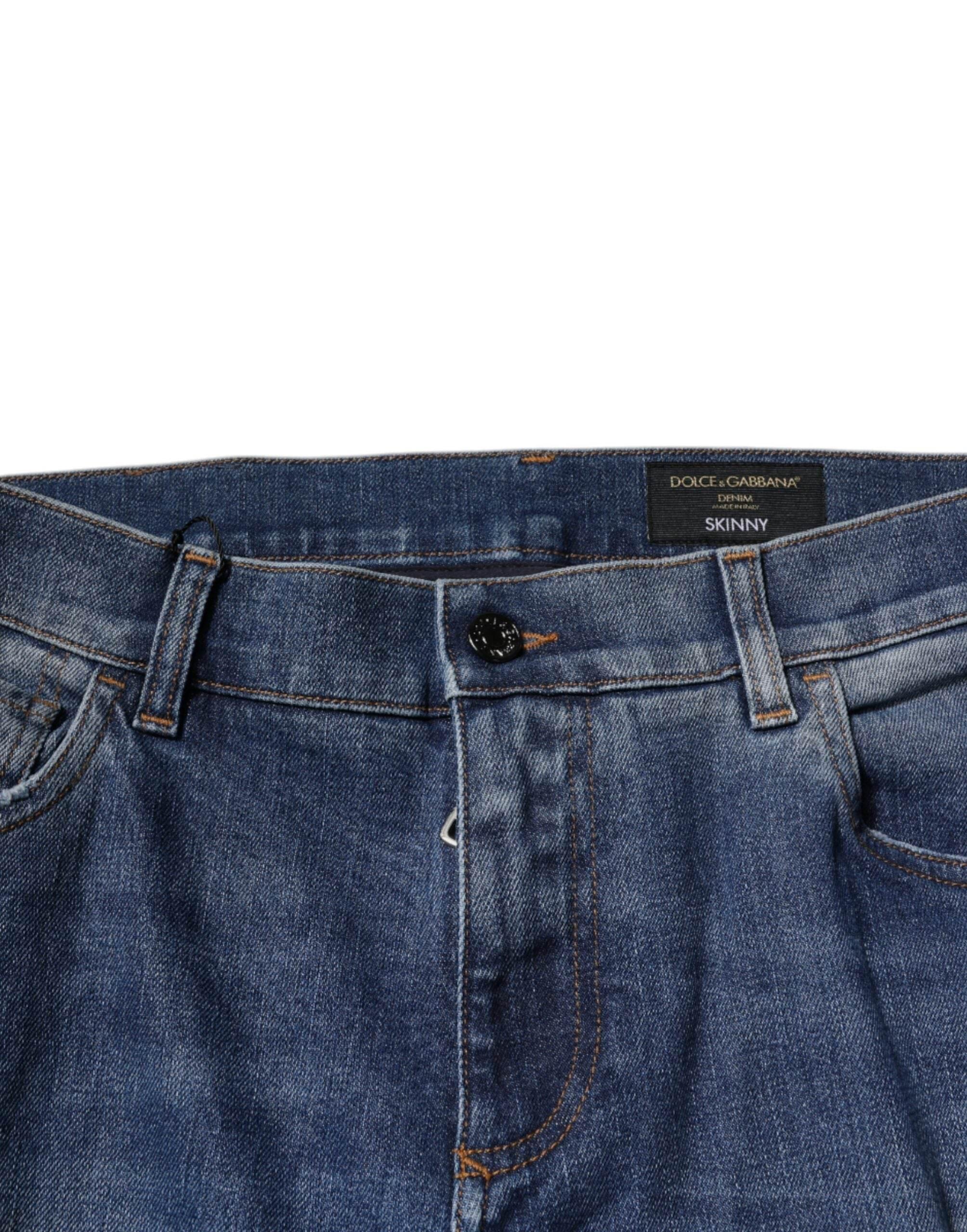 Dolce & Gabbana Blue Cotton Tattered Skinny Denim Jeans - Hilstor