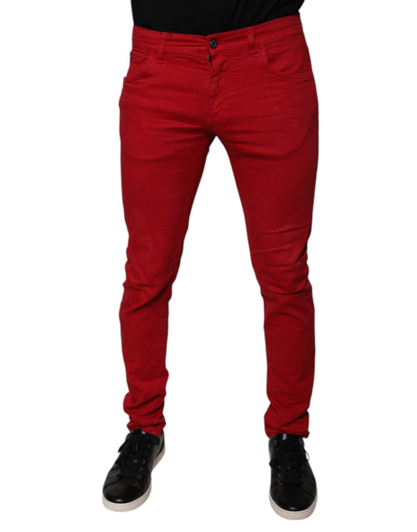 Dolce & Gabbana Red Crown Logo Cotton Skinny Denim Jeans - Hilstor