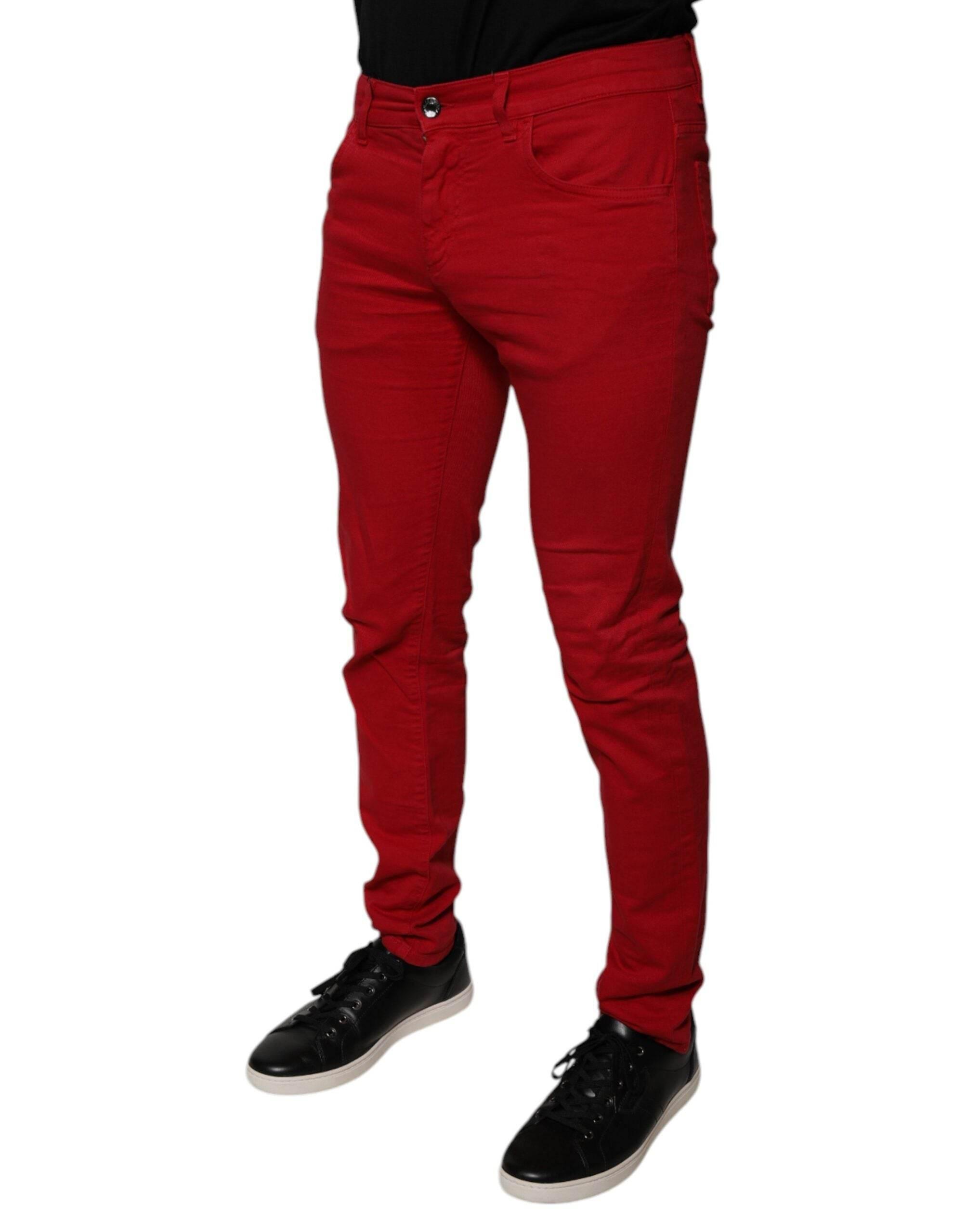 Dolce & Gabbana Red Crown Logo Cotton Skinny Denim Jeans - Hilstor