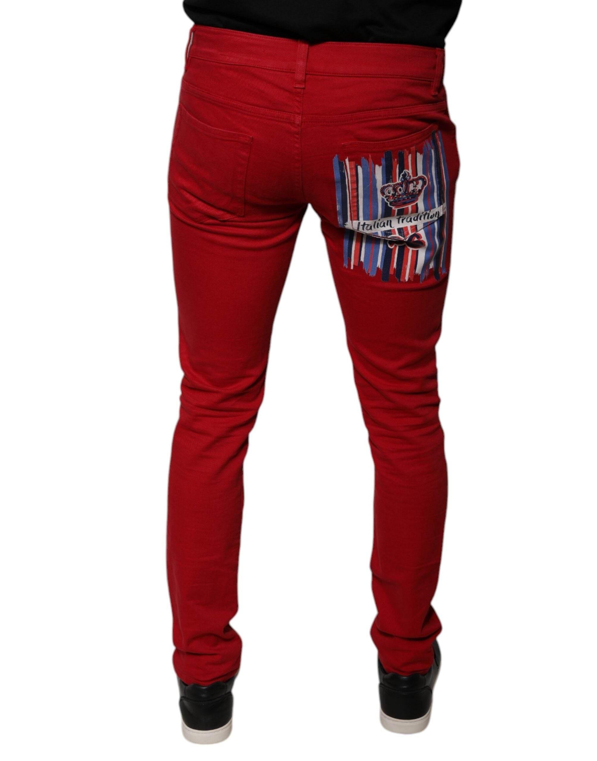 Dolce & Gabbana Red Crown Logo Cotton Skinny Denim Jeans - Hilstor