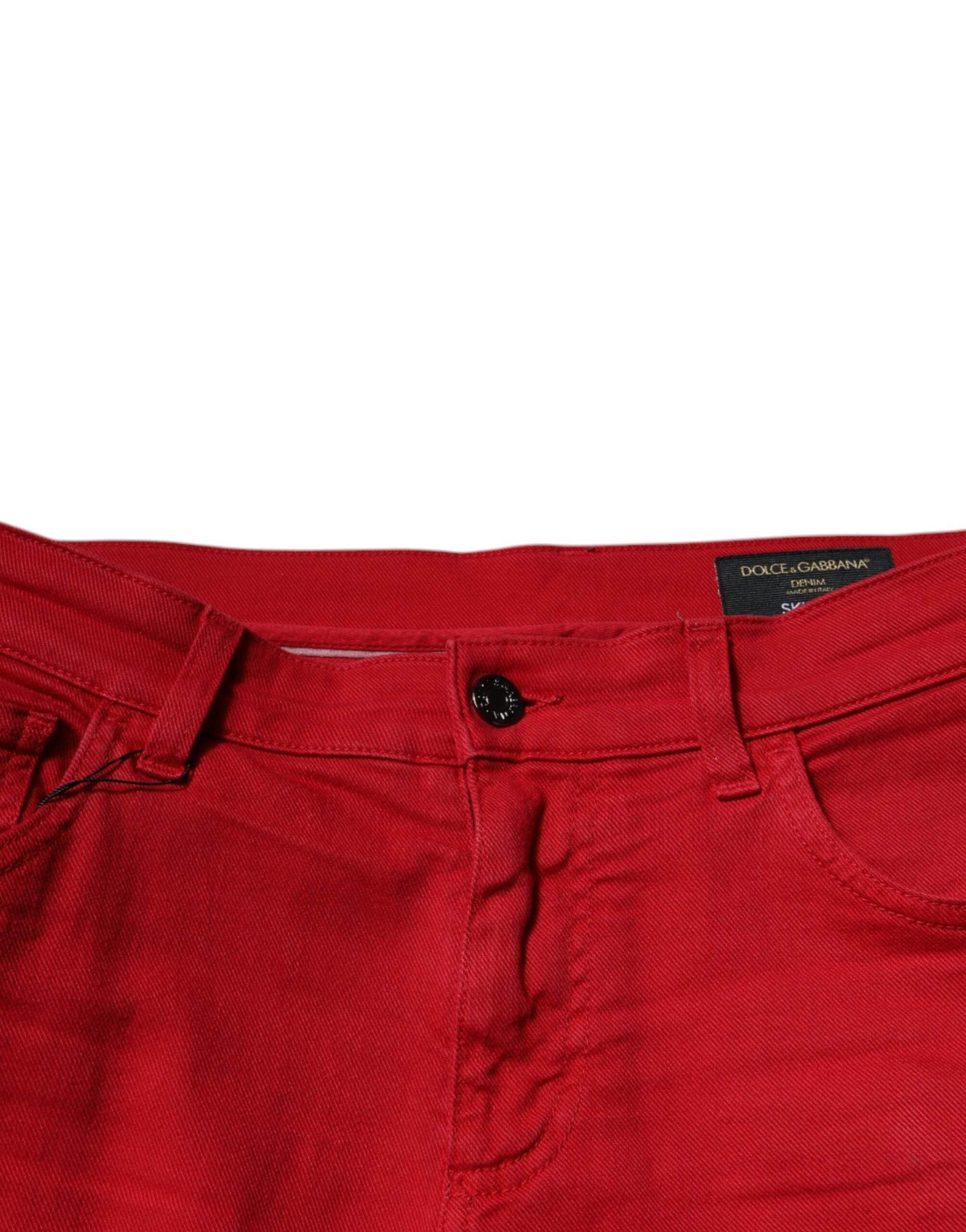 Dolce & Gabbana Red Crown Logo Cotton Skinny Denim Jeans - Hilstor
