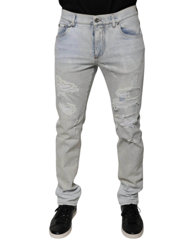 Dolce & Gabbana Light Blue Cotton Blend Tattered Skinny Denim Jeans - Hilstor